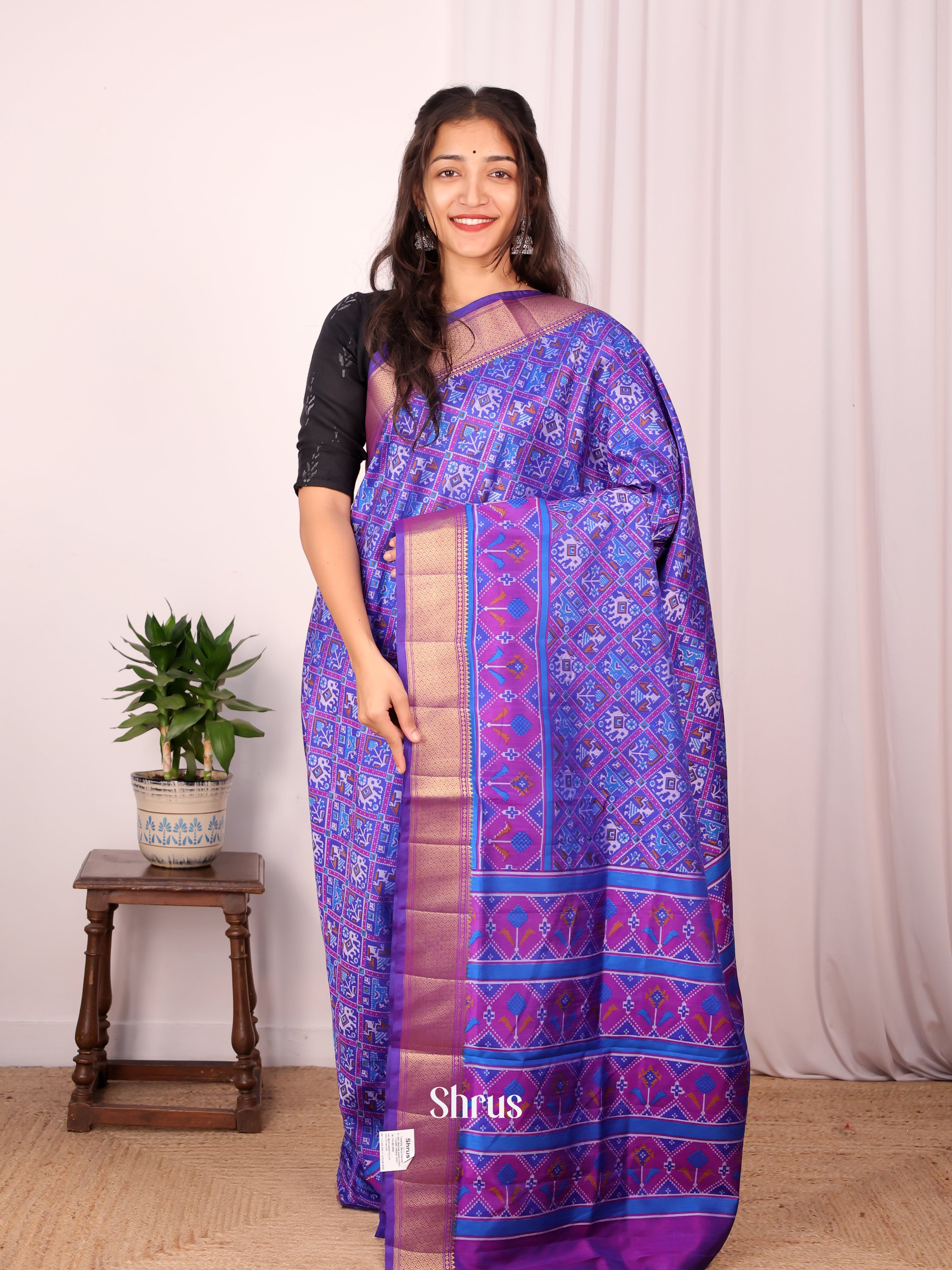 Blue & Purple - Semi Patola Saree - Shop on Shrus.com