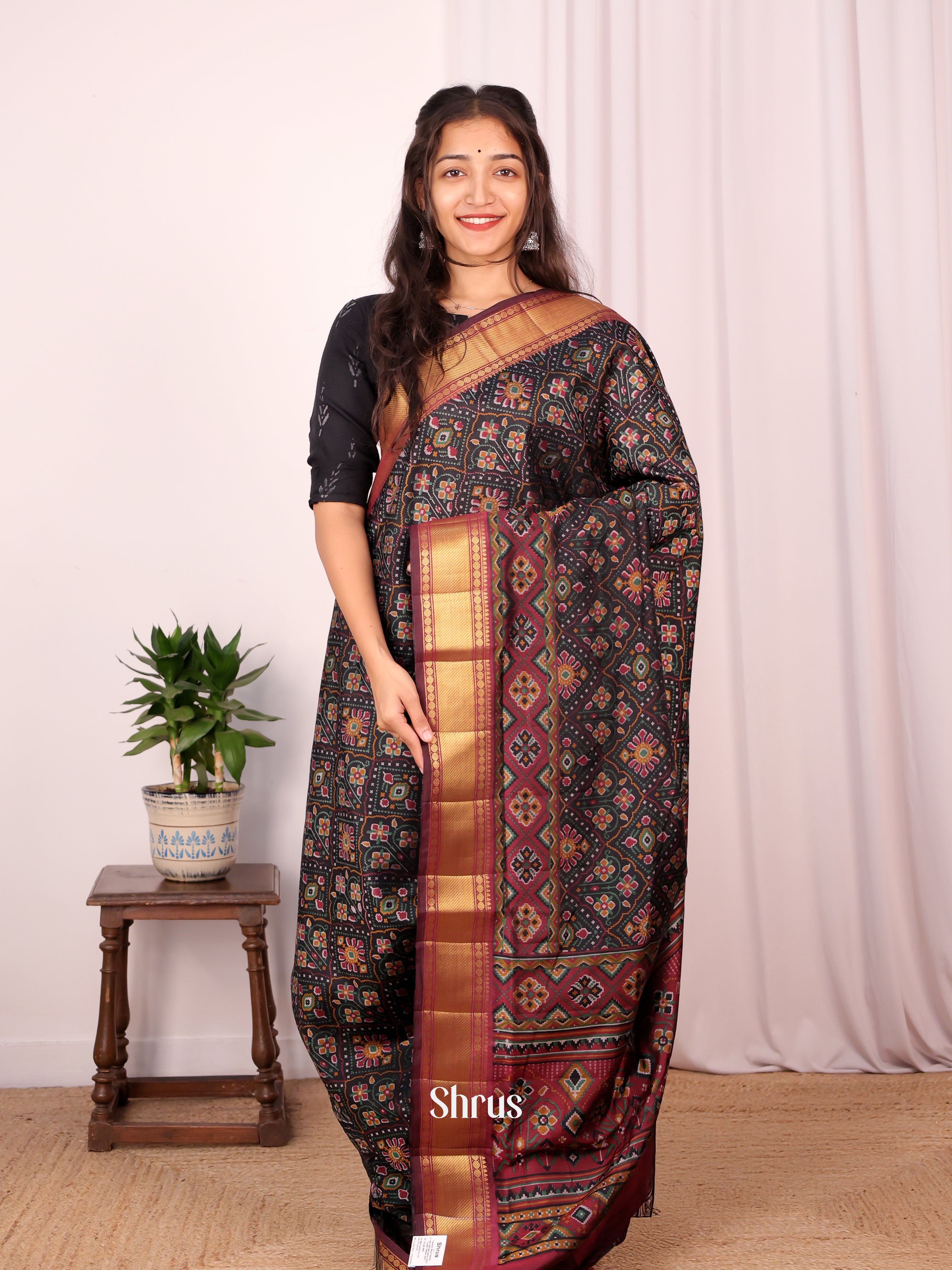 Black & Brown - Semi Patola Saree - Shop on Shrus.com