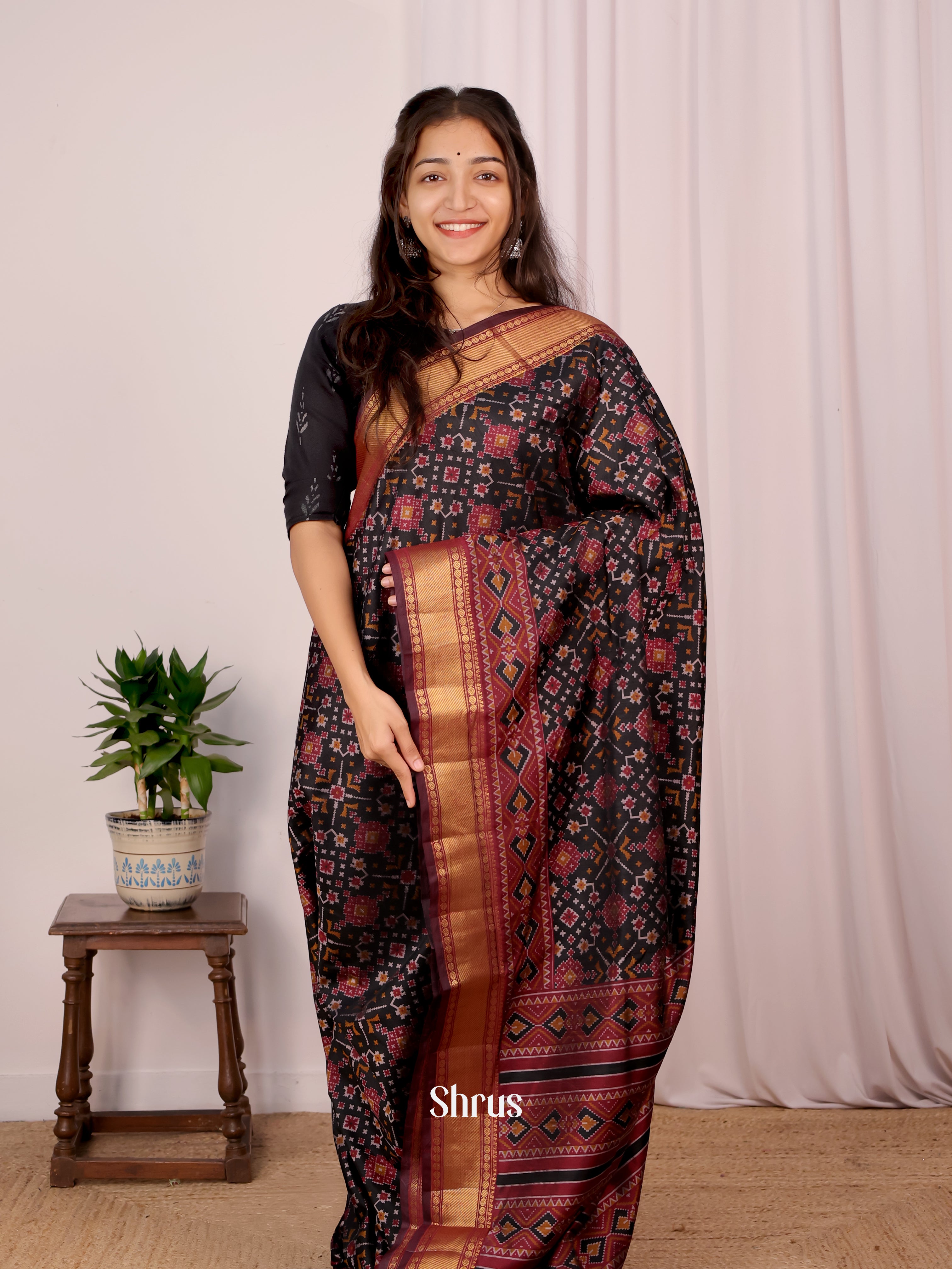 Black & Brown - Semi Patola Saree - Shop on Shrus.com