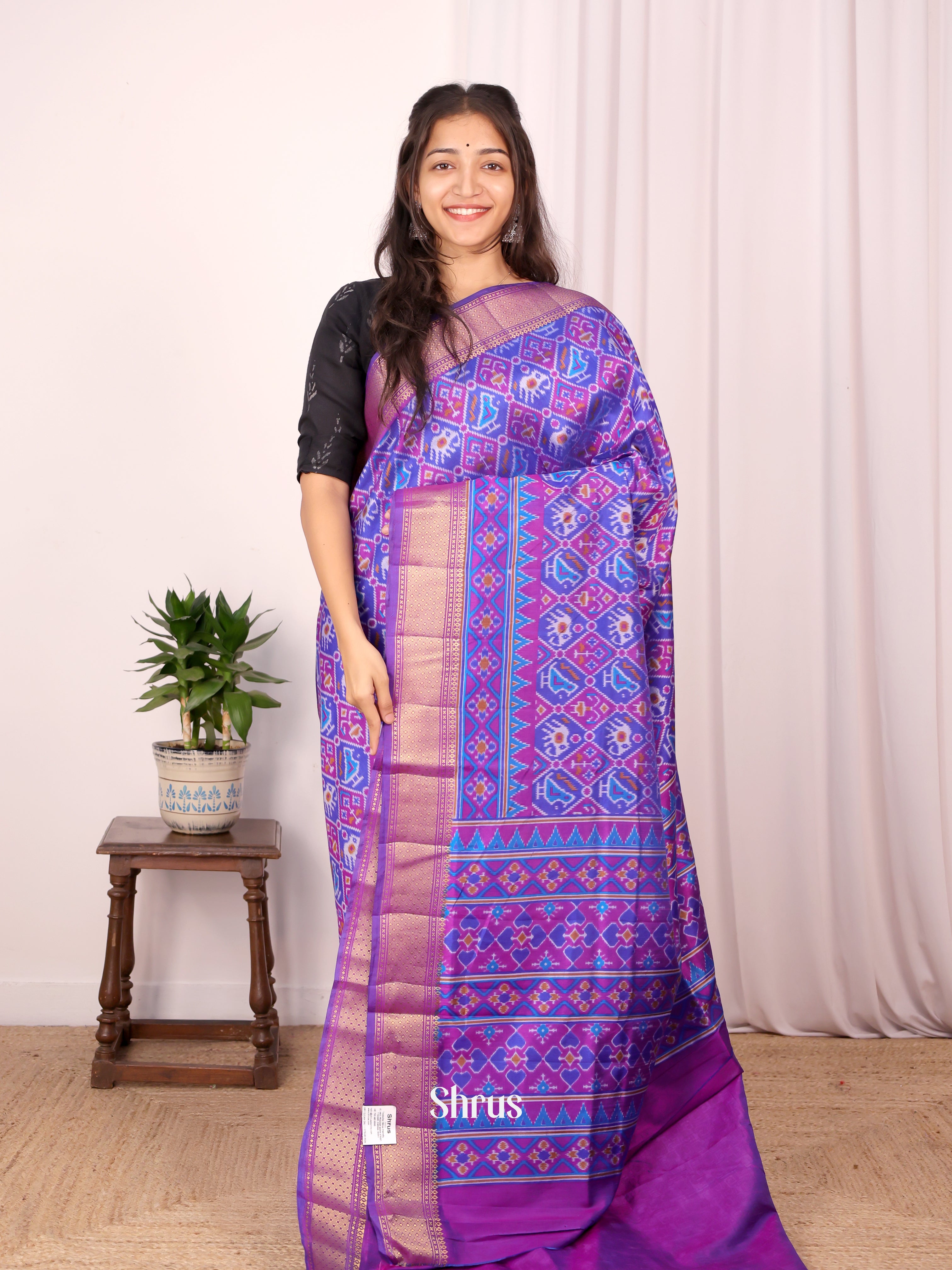 Blue & Purple - Semi Patola Saree - Shop on Shrus.com