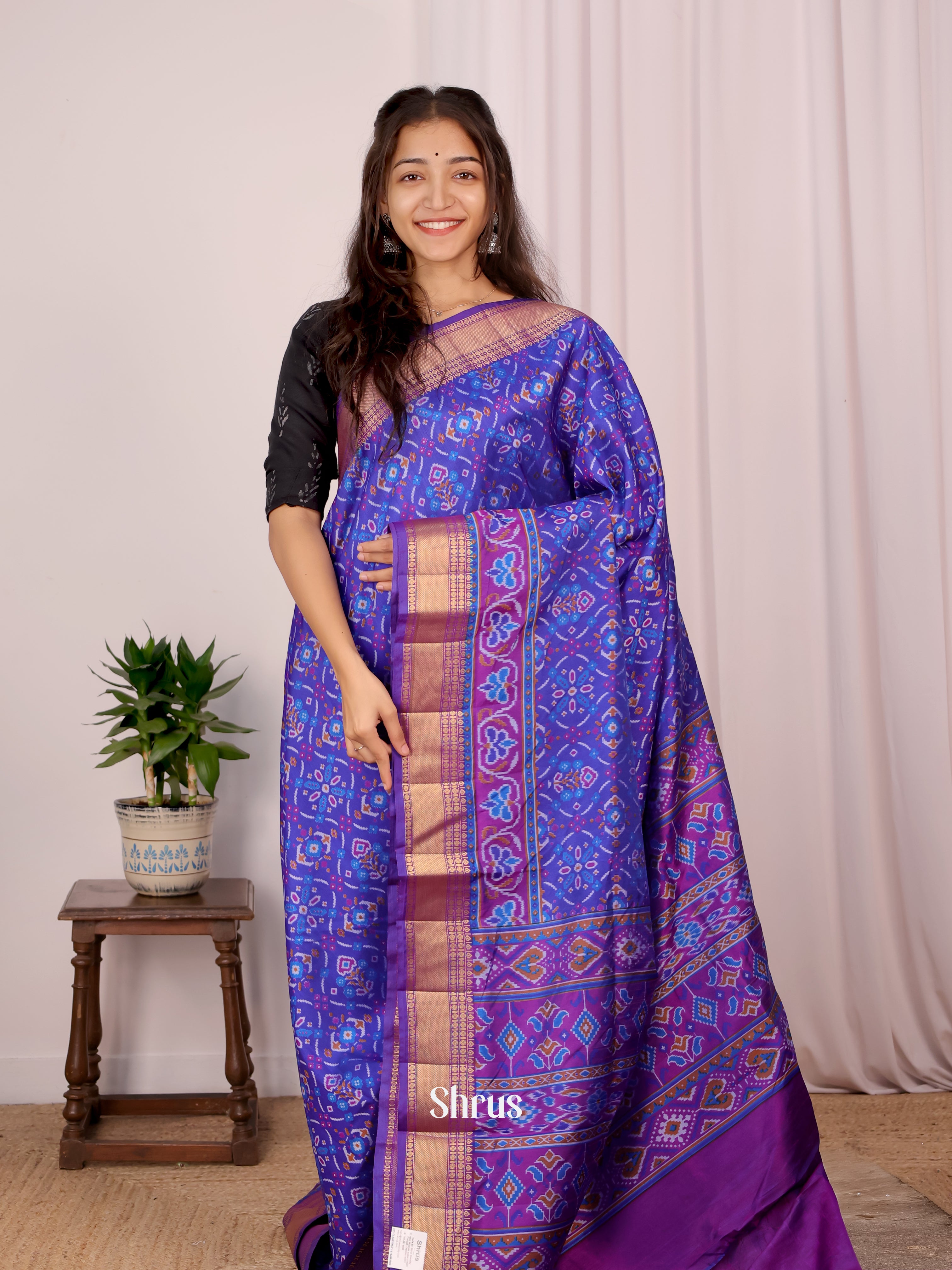 Blue & Purple - Semi Patola Saree - Shop on Shrus.com
