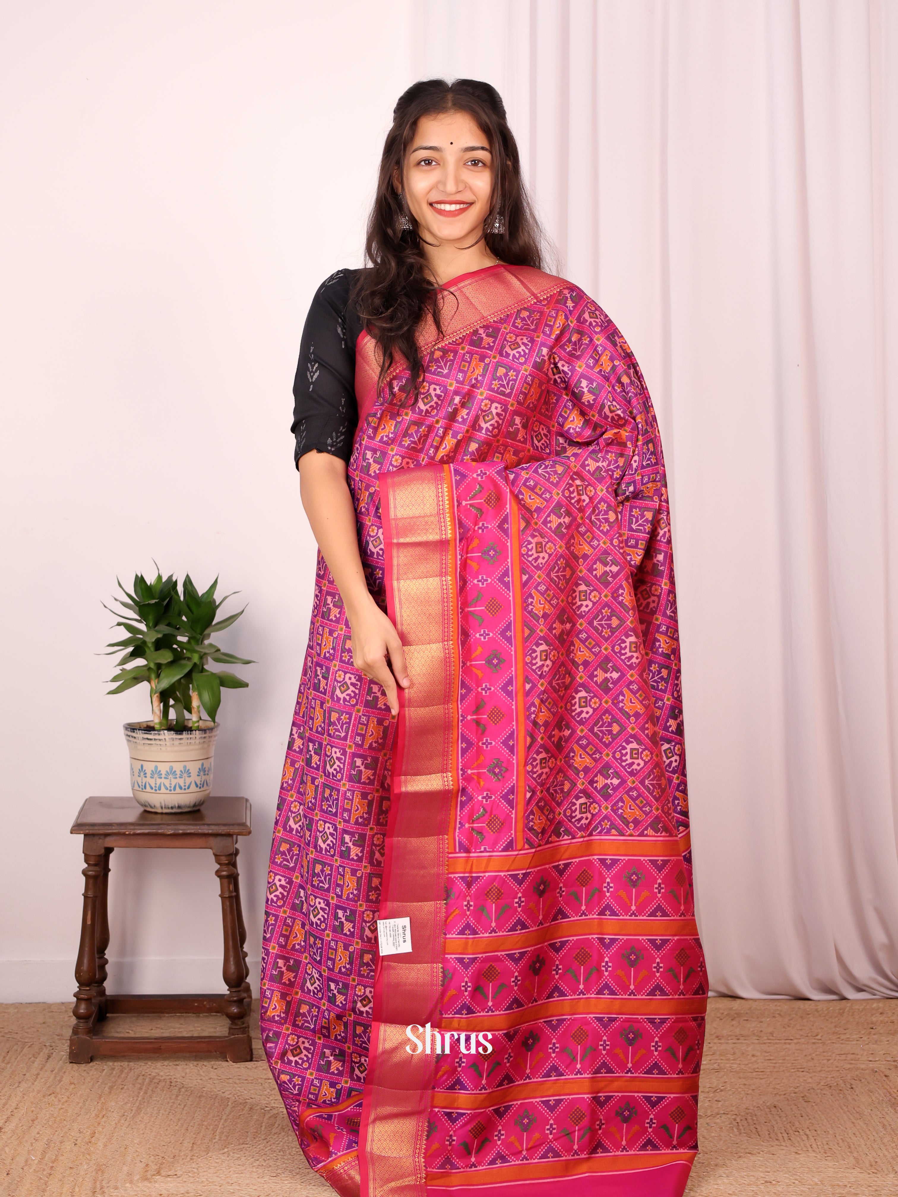 Purple & Pink - Semi Patola Saree - Shop on Shrus.com