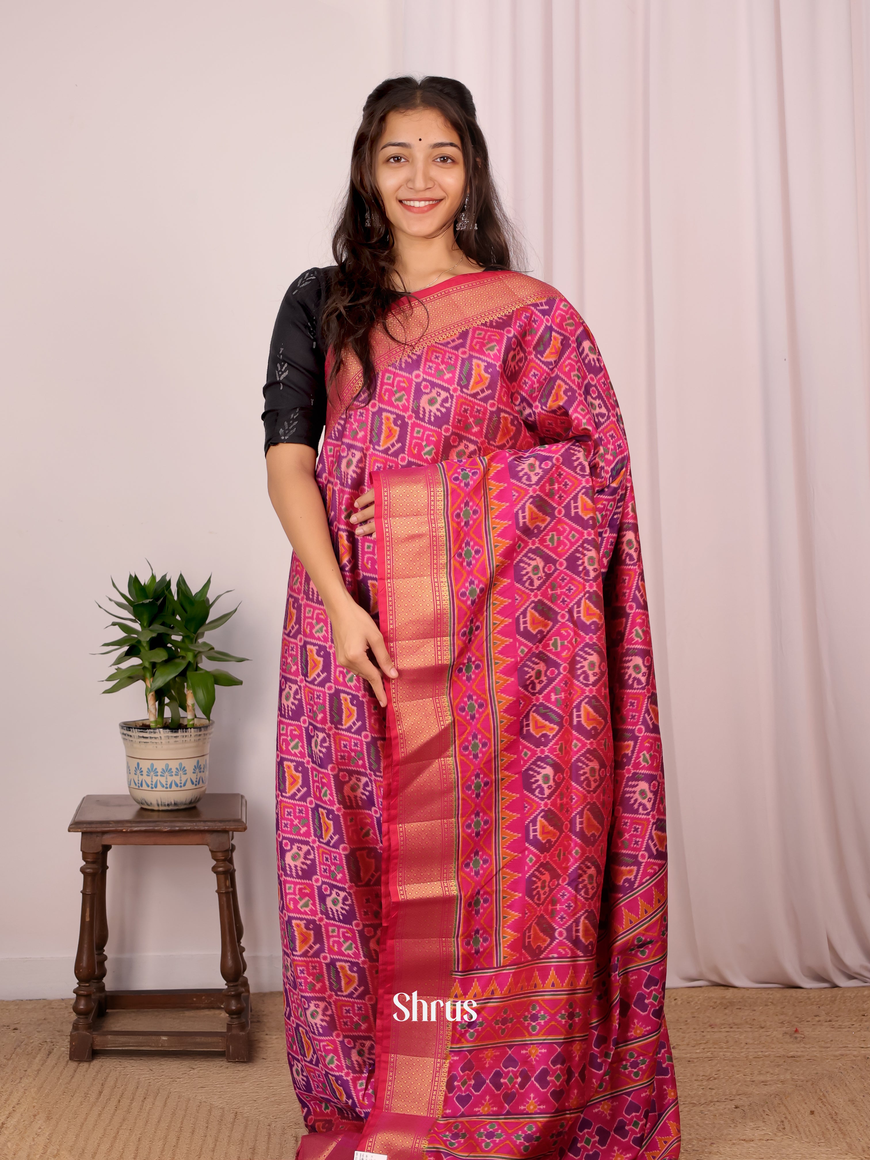 Pink & Purple - Semi Patola Saree - Shop on Shrus.com