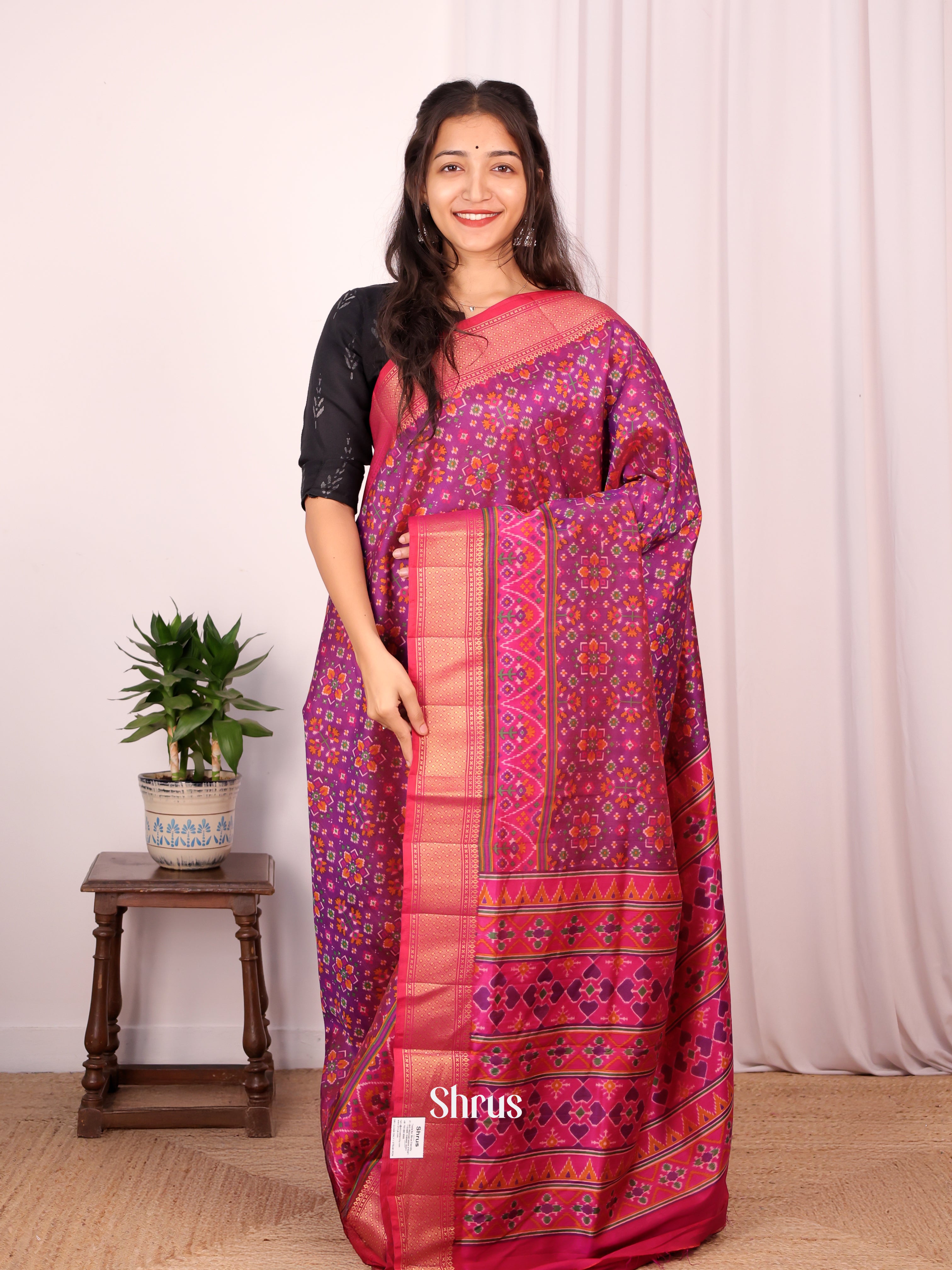 Purple & Pink - Semi Patola Saree - Shop on Shrus.com