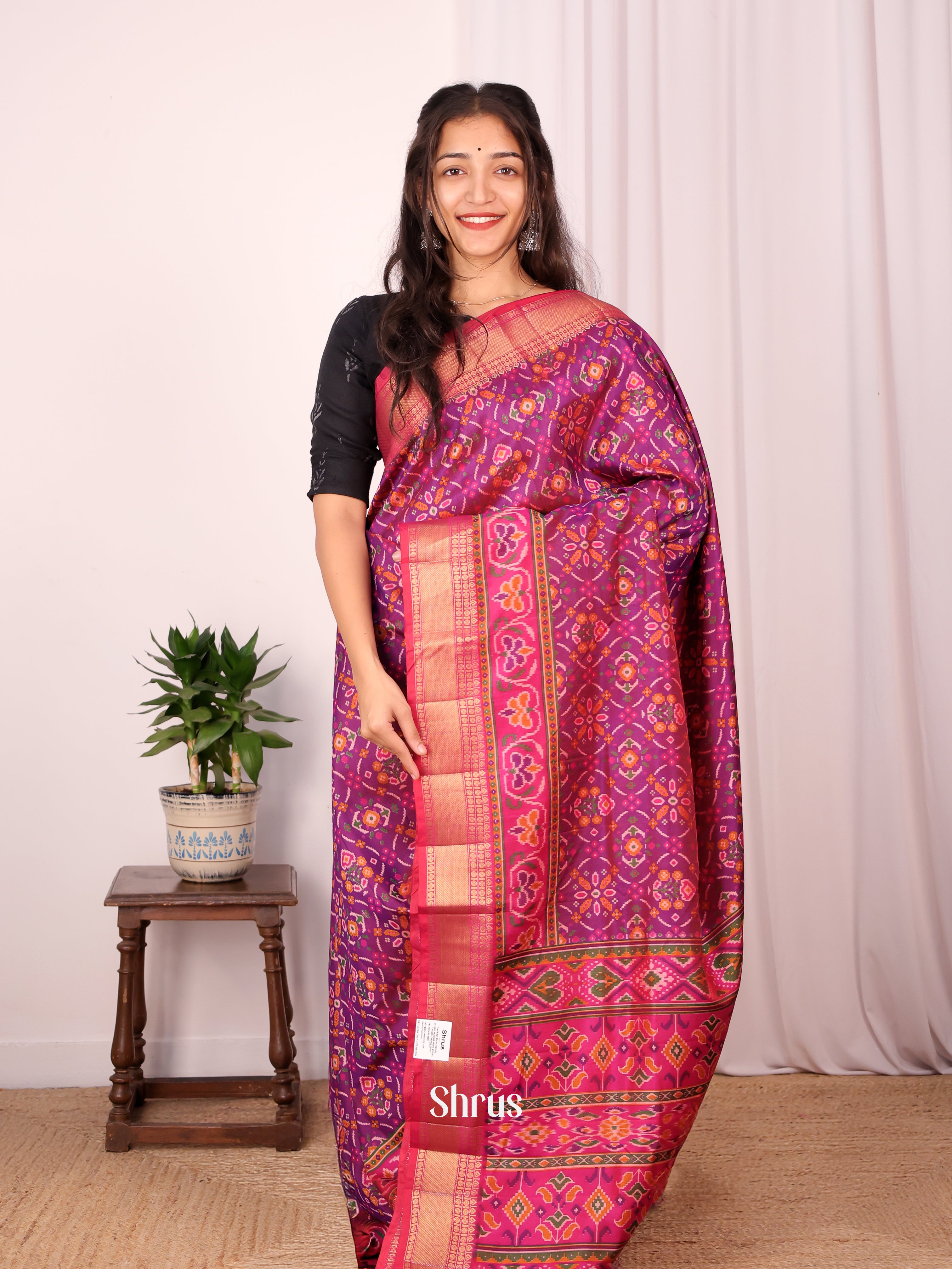 Purple & Pink - Semi Patola Saree - Shop on Shrus.com