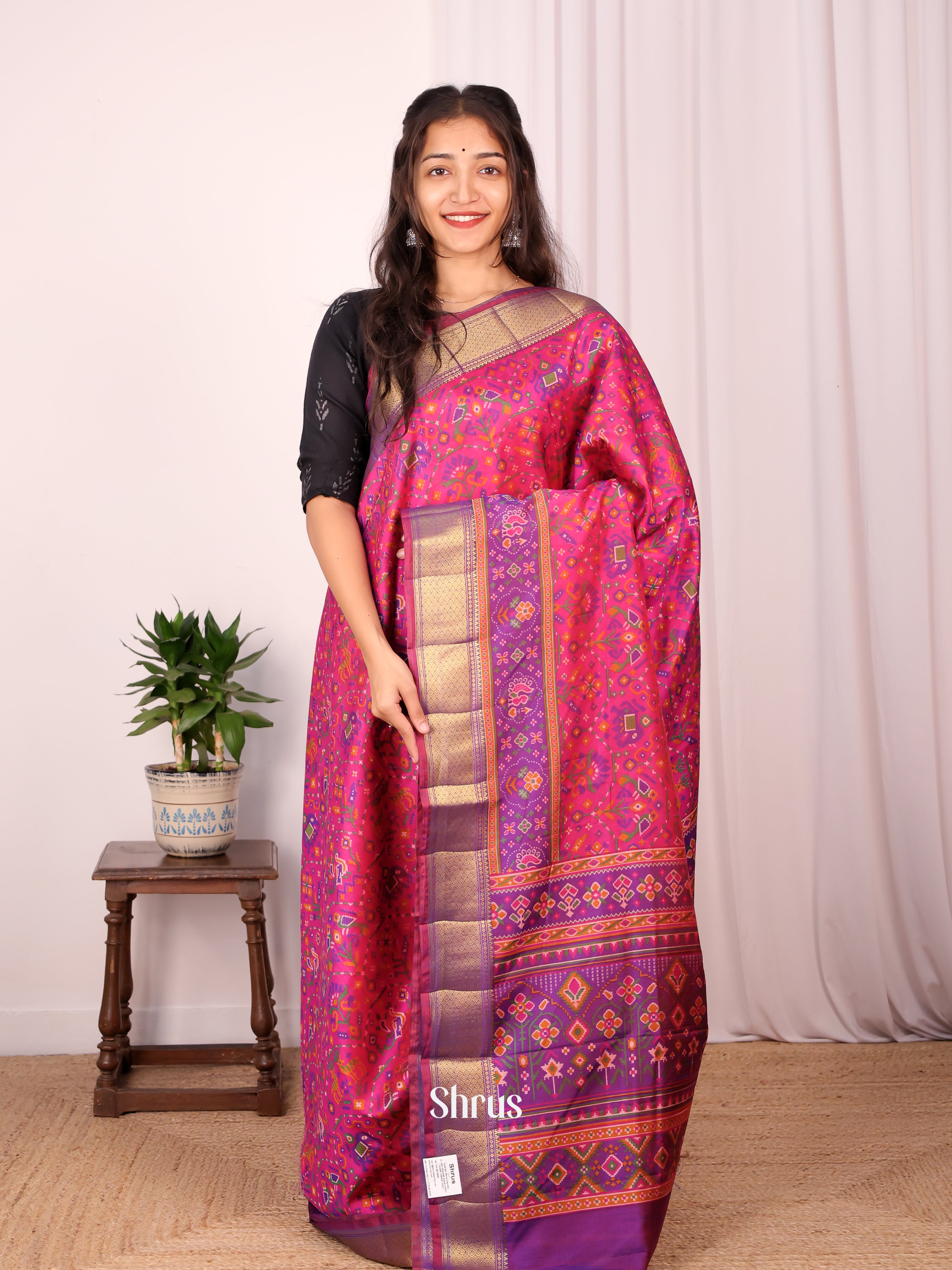 Pink & Purple- Semi Patola Saree - Shop on Shrus.com