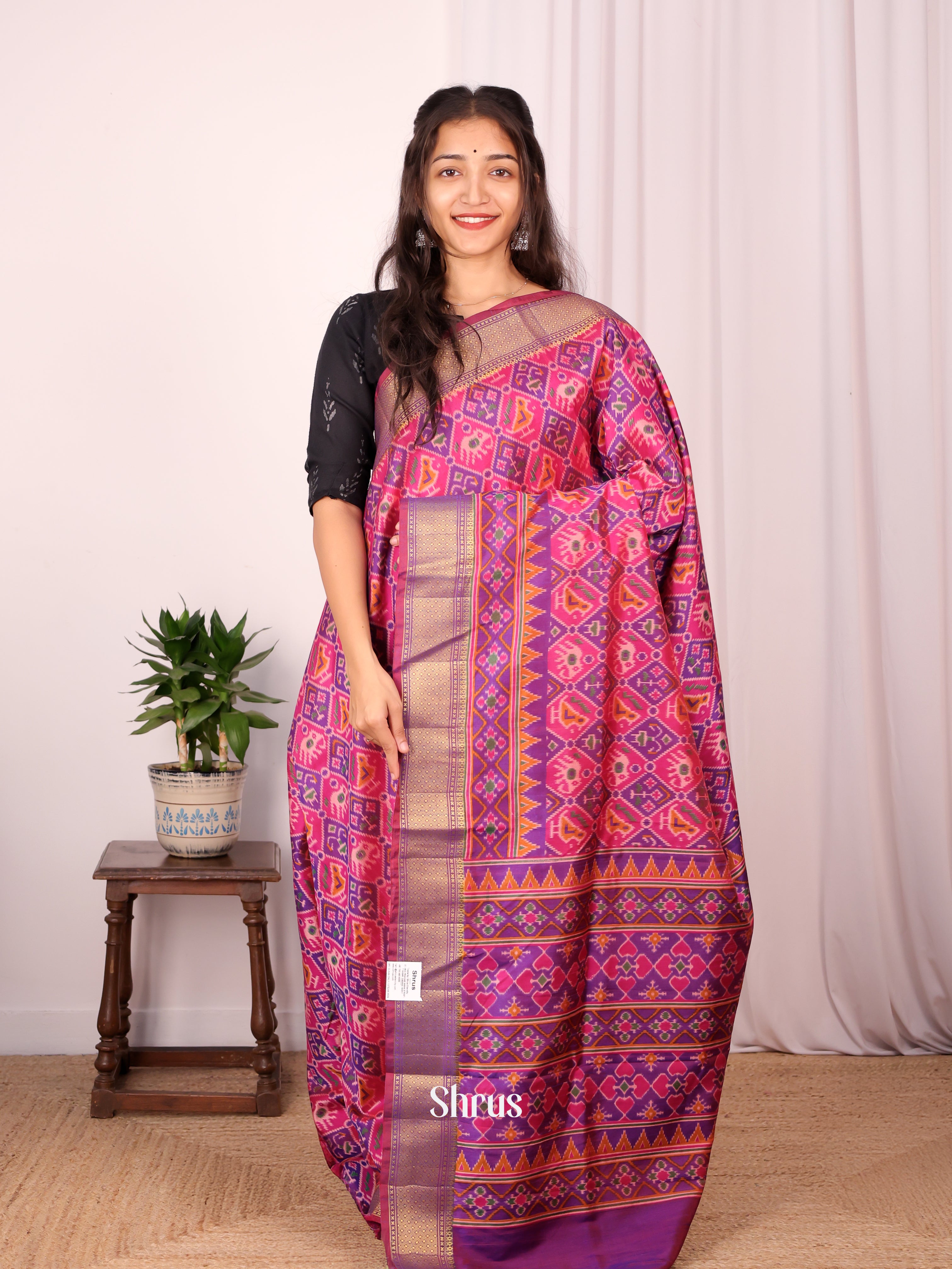 Pink & Purple - Semi Patola Saree - Shop on Shrus.com