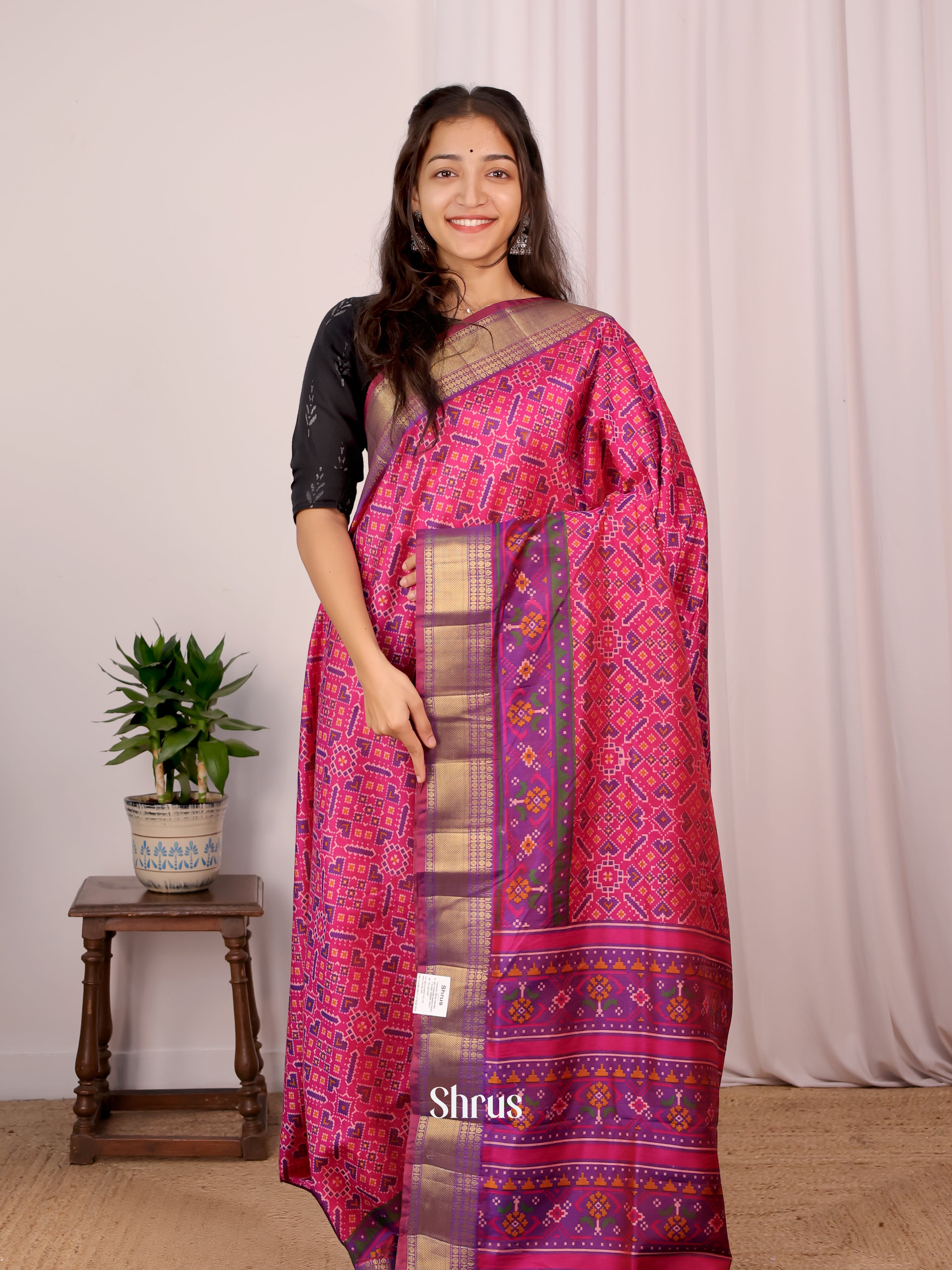 Pink & Purple - Semi Patola Saree - Shop on Shrus.com