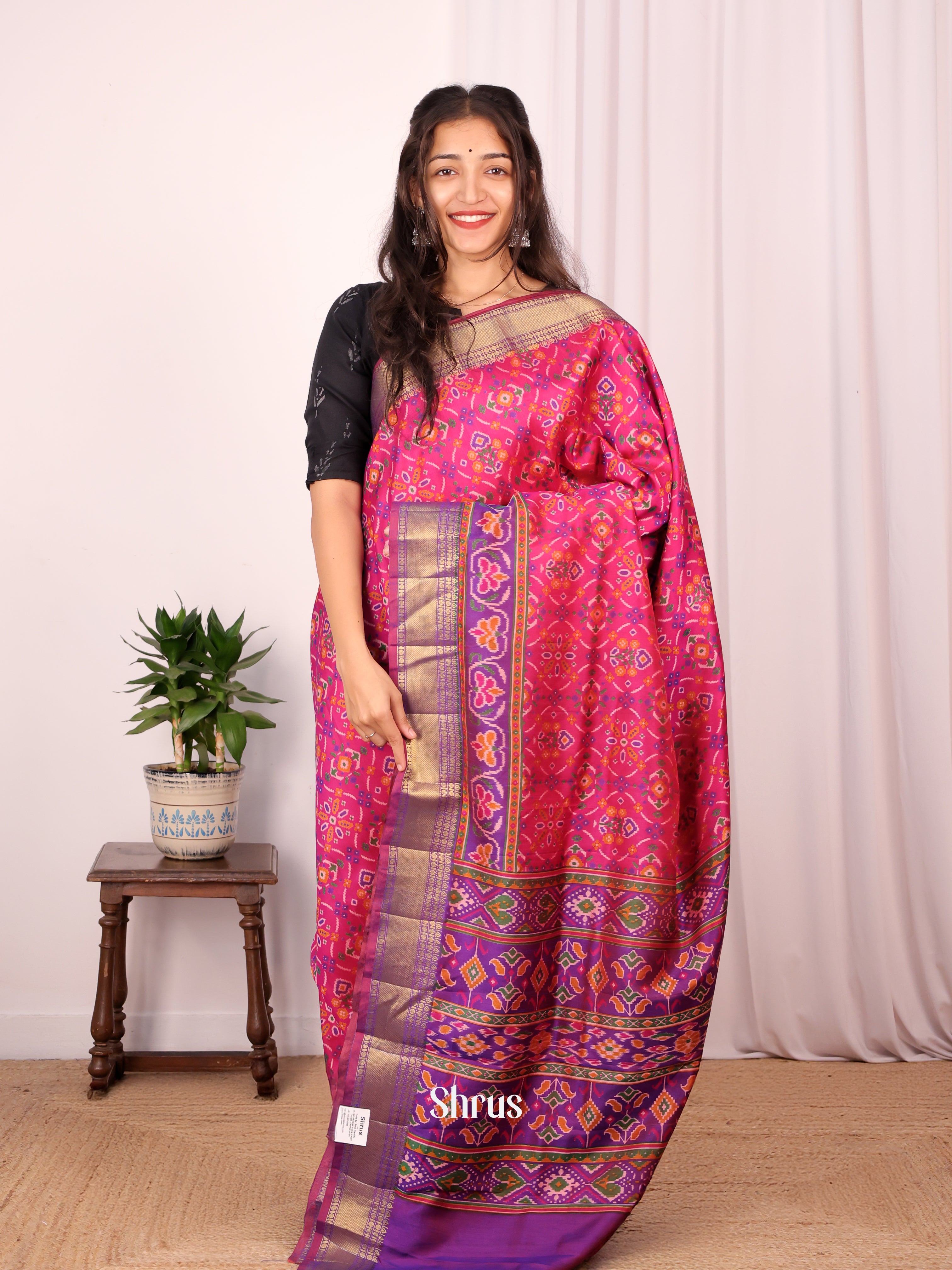 Pink & Purple - Semi Patola Saree - Shop on Shrus.com