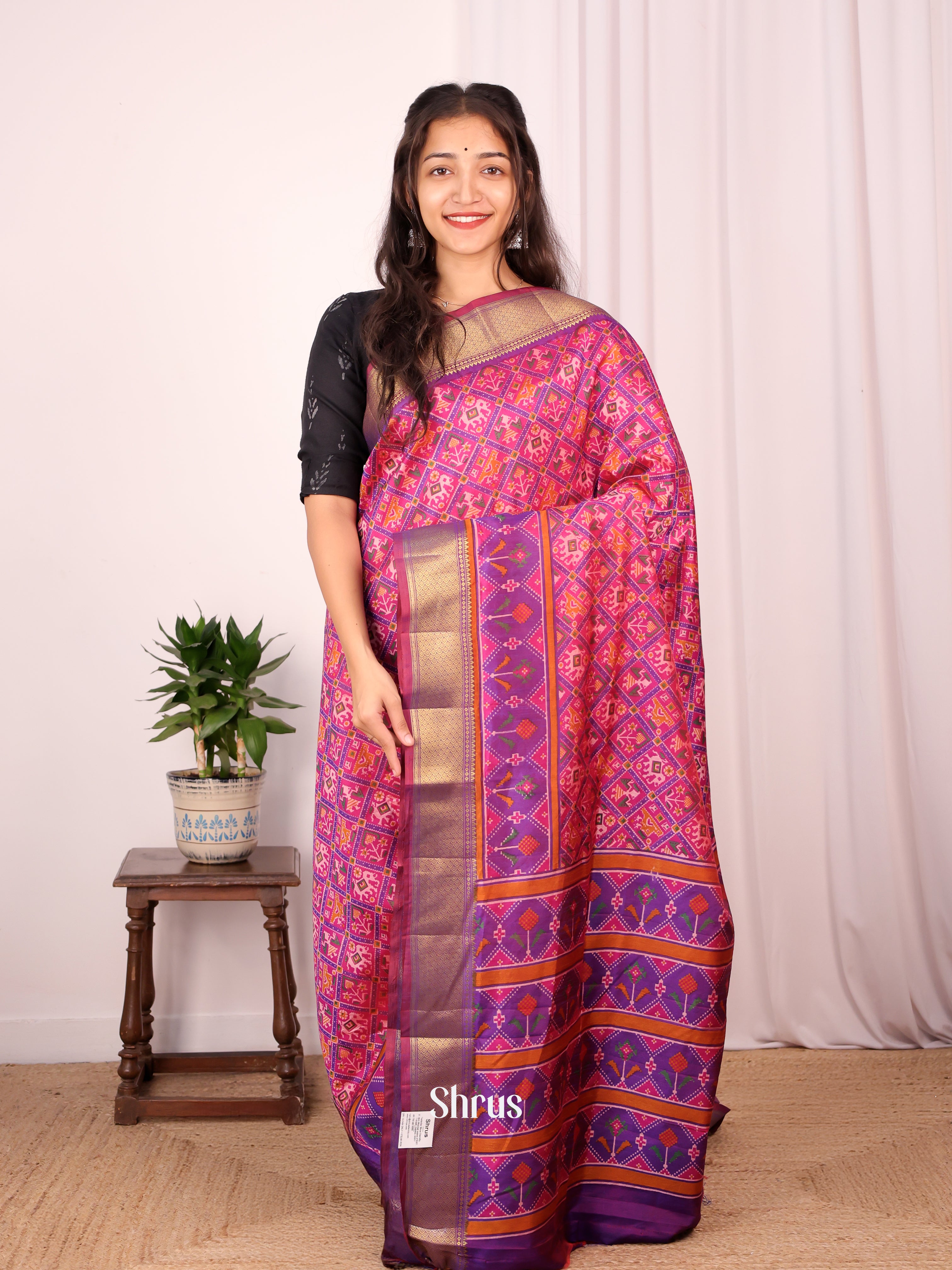 Pink & Purple - Semi Patola Saree - Shop on Shrus.com
