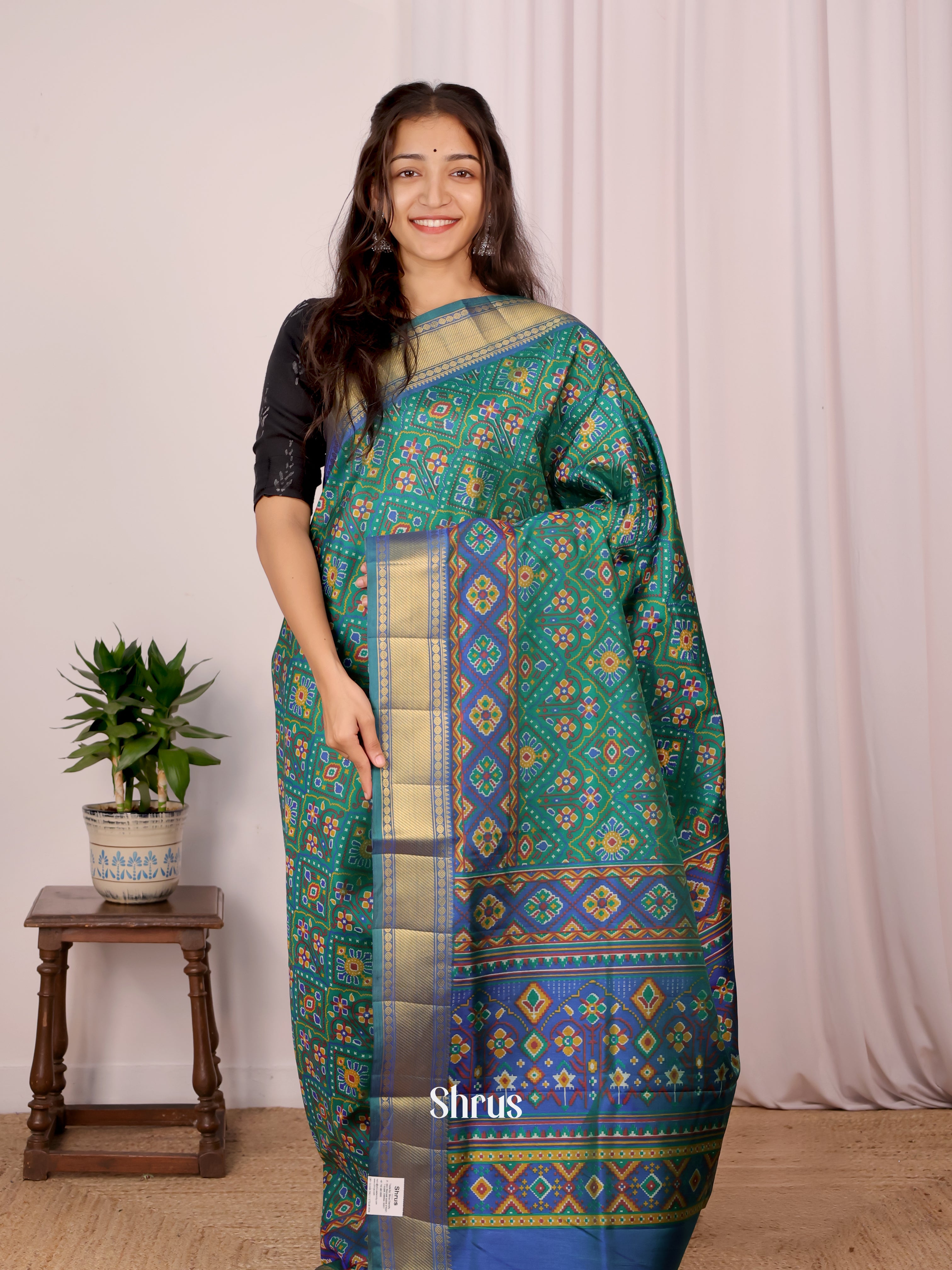 Green & Blue - Semi Patola Saree - Shop on Shrus.com