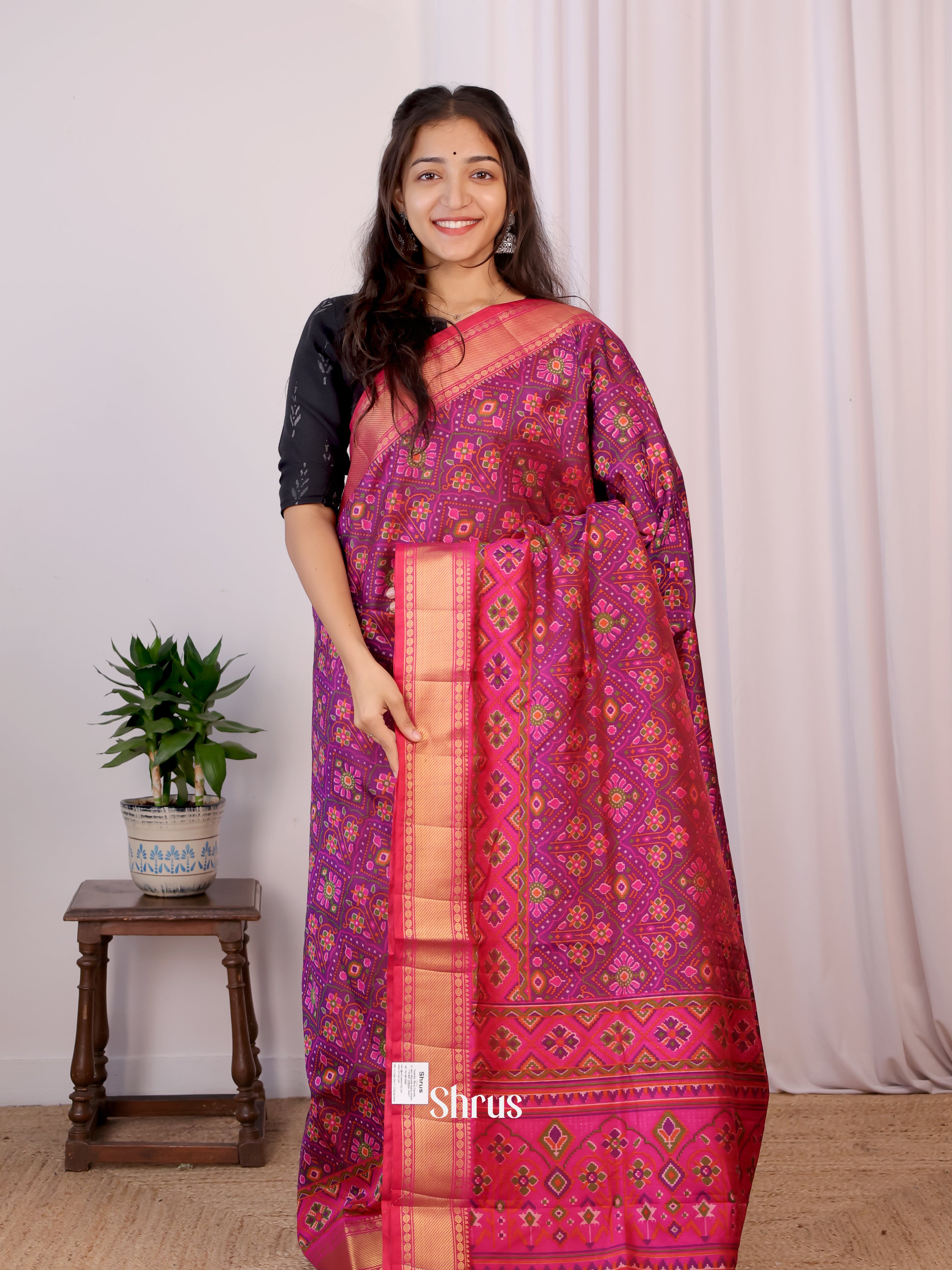 Purple & Pink- Semi Patola Saree - Shop on Shrus.com