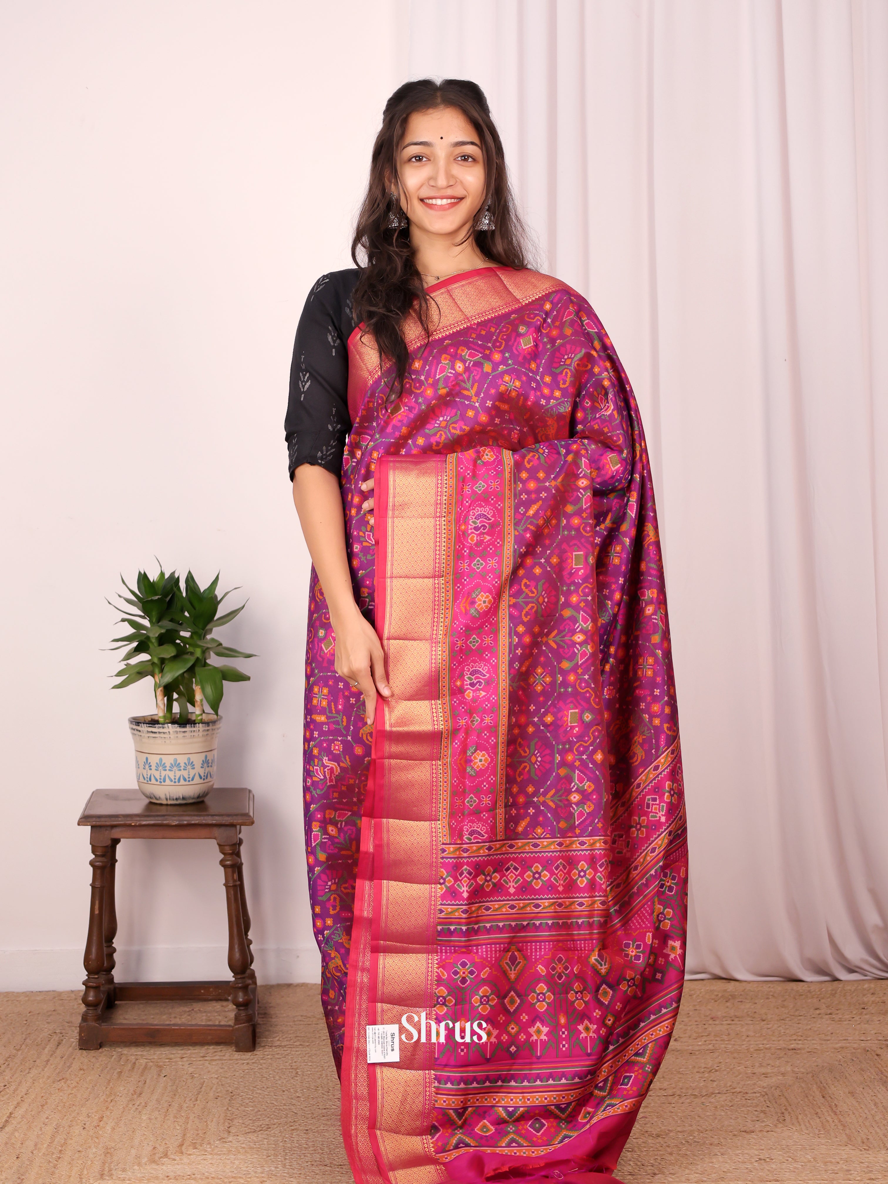 Purple & Pink - Semi Patola Saree - Shop on Shrus.com