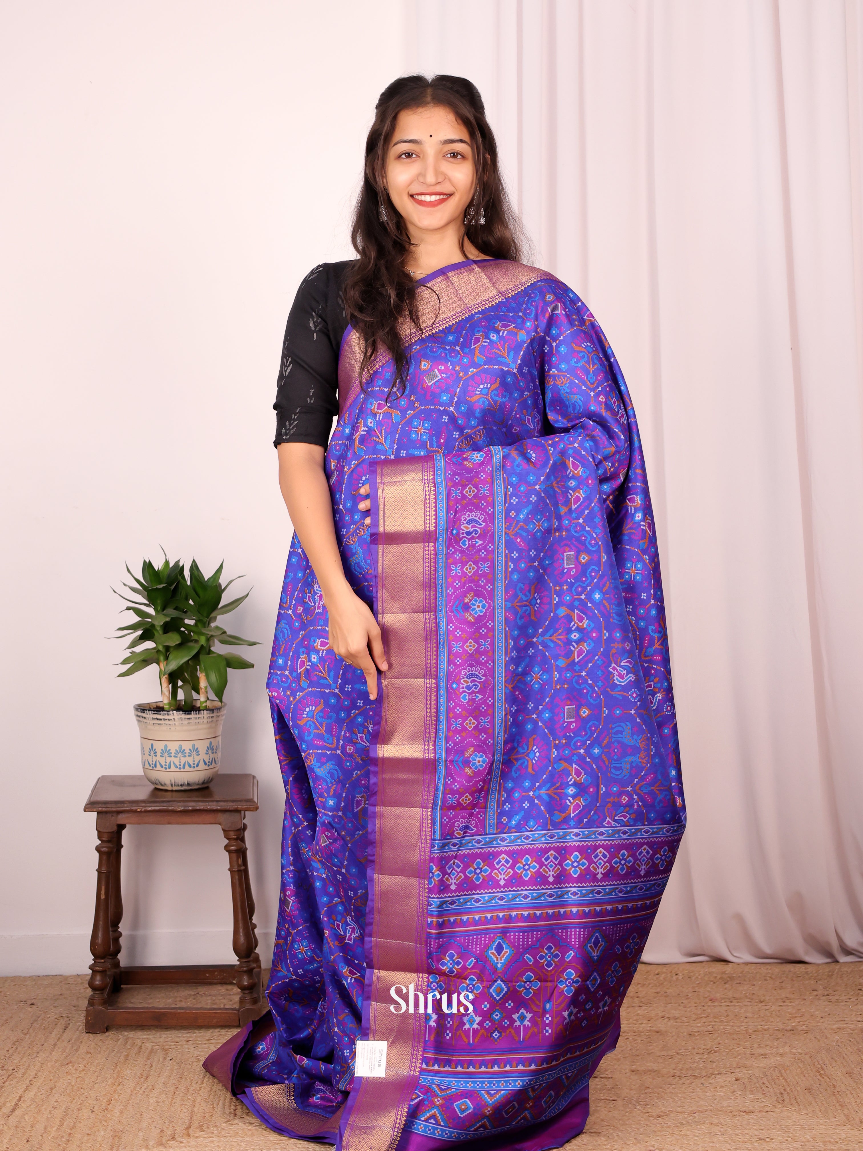 Blue & Purple - Semi Patola Saree - Shop on Shrus.com