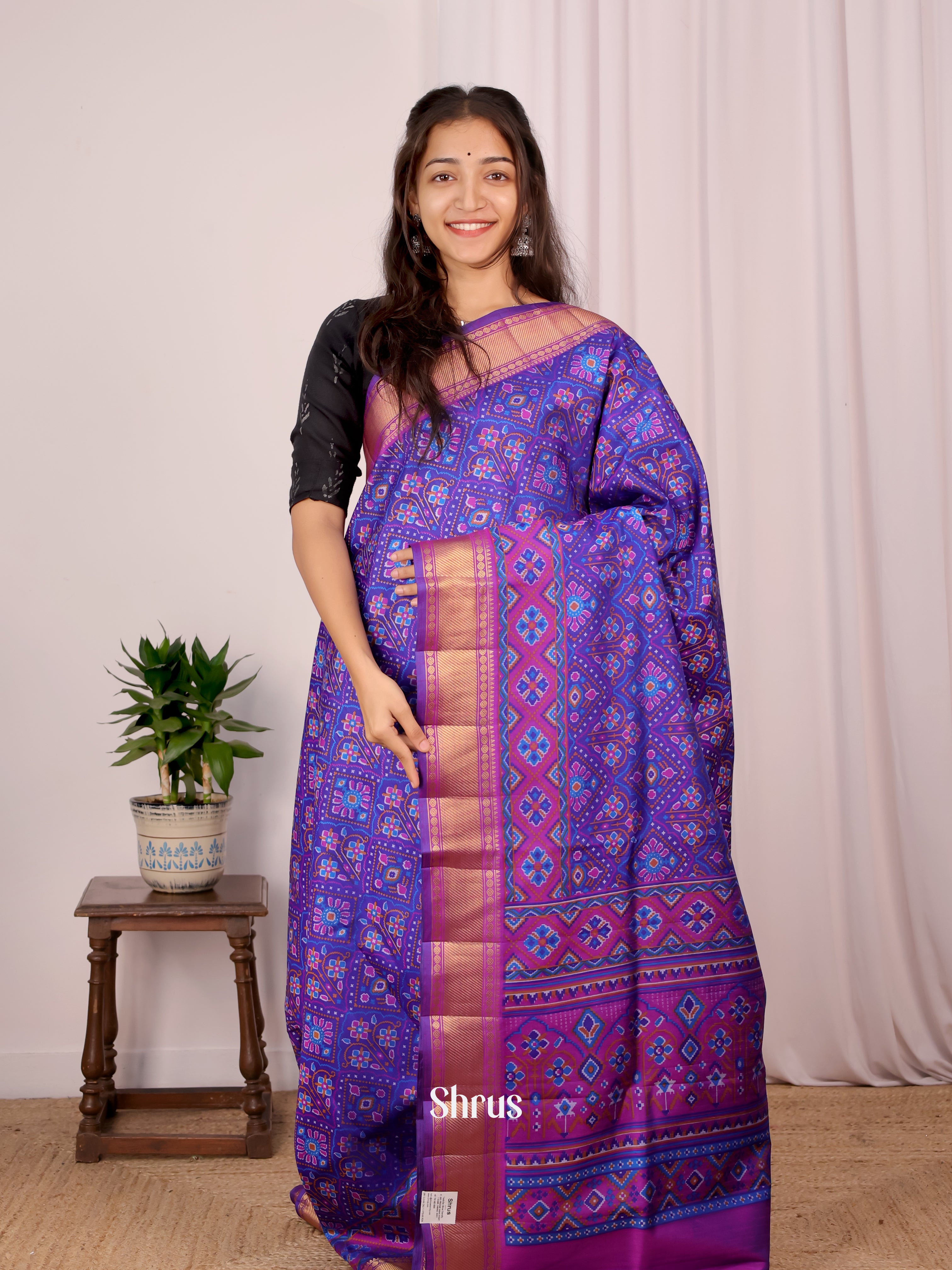 Blue & Purple- Semi Patola Saree - Shop on Shrus.com