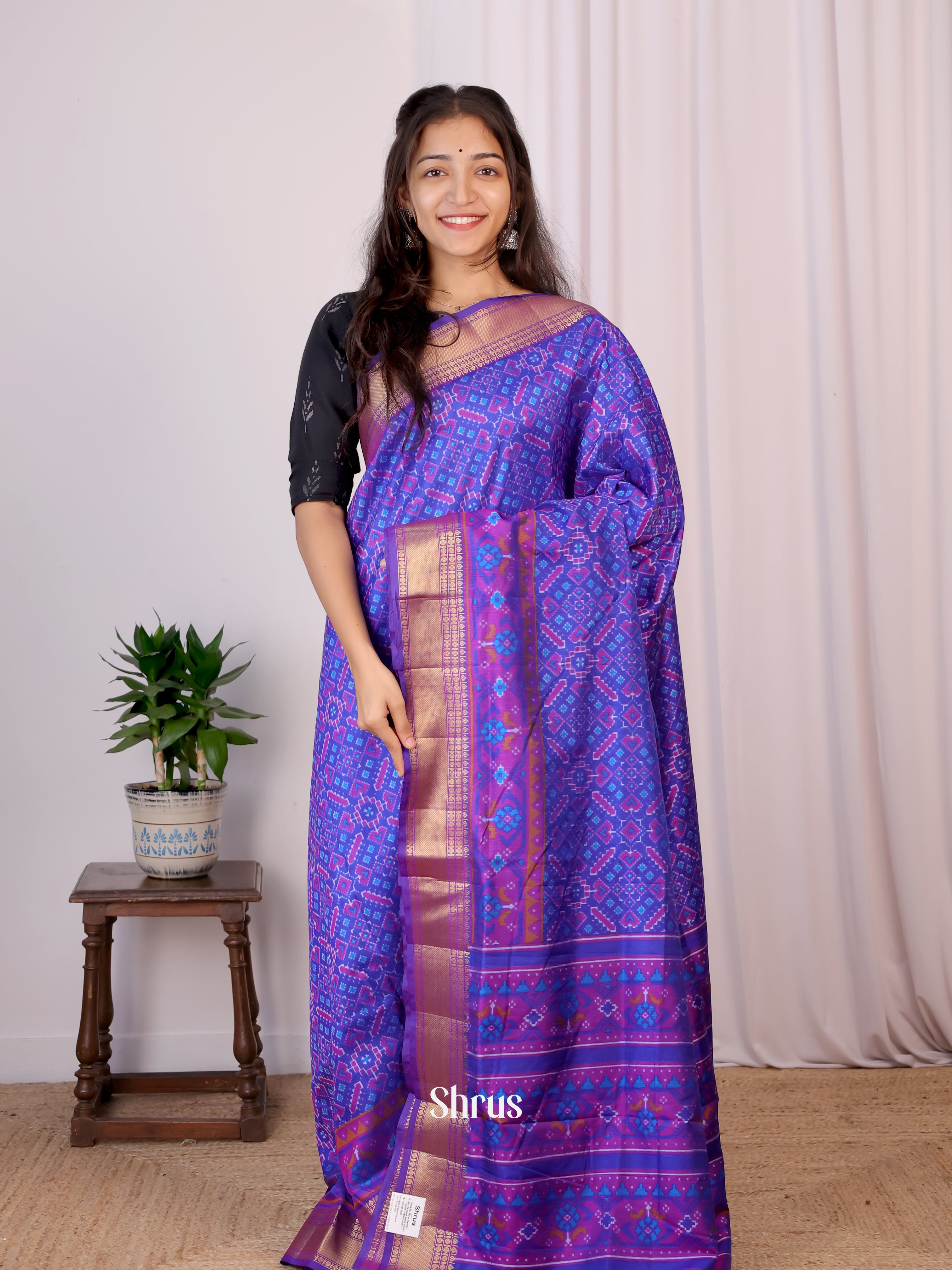 Blue & Purple - Semi Patola Saree - Shop on Shrus.com