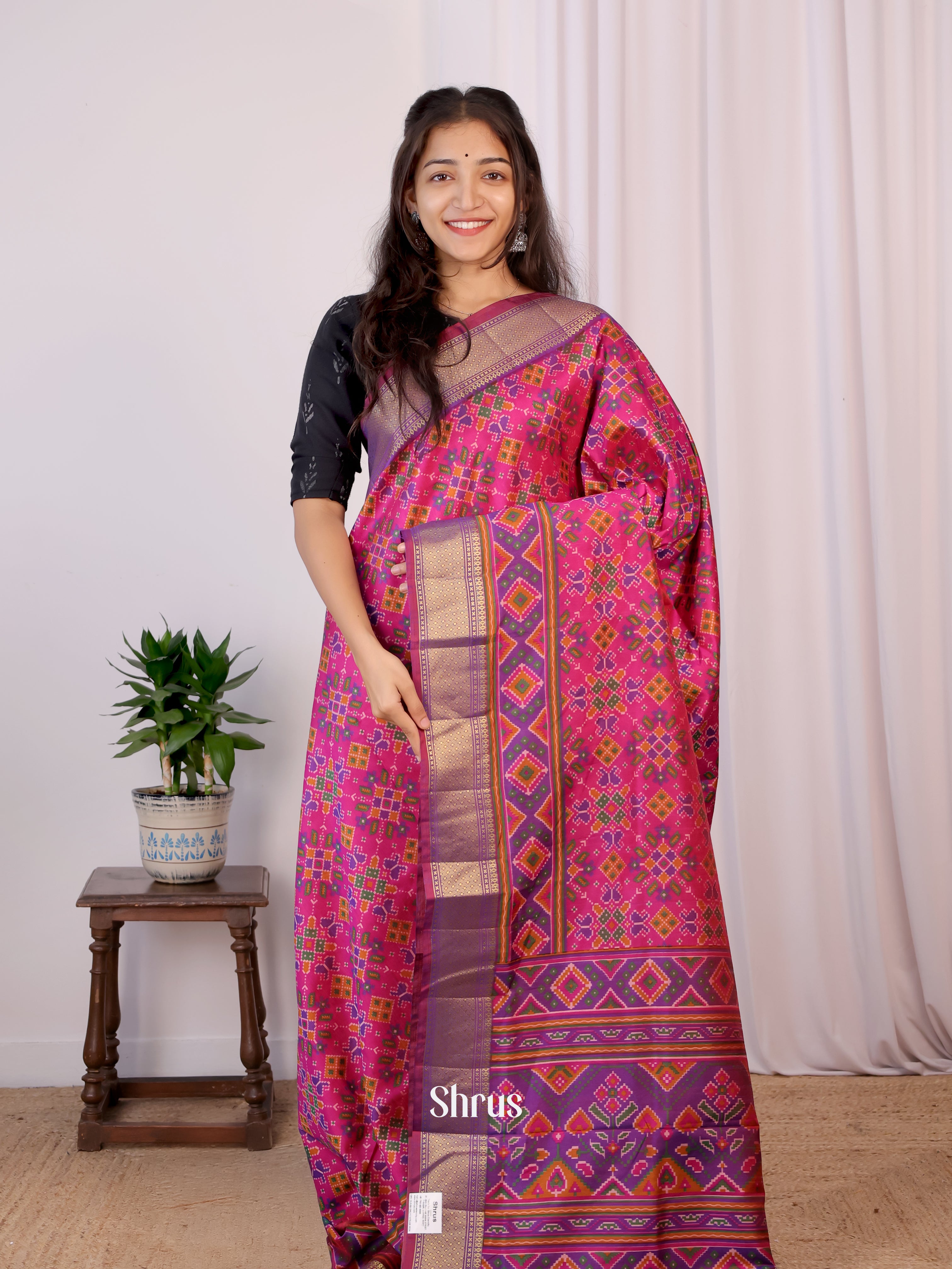 Pink & Purple - Semi Patola Saree - Shop on Shrus.com