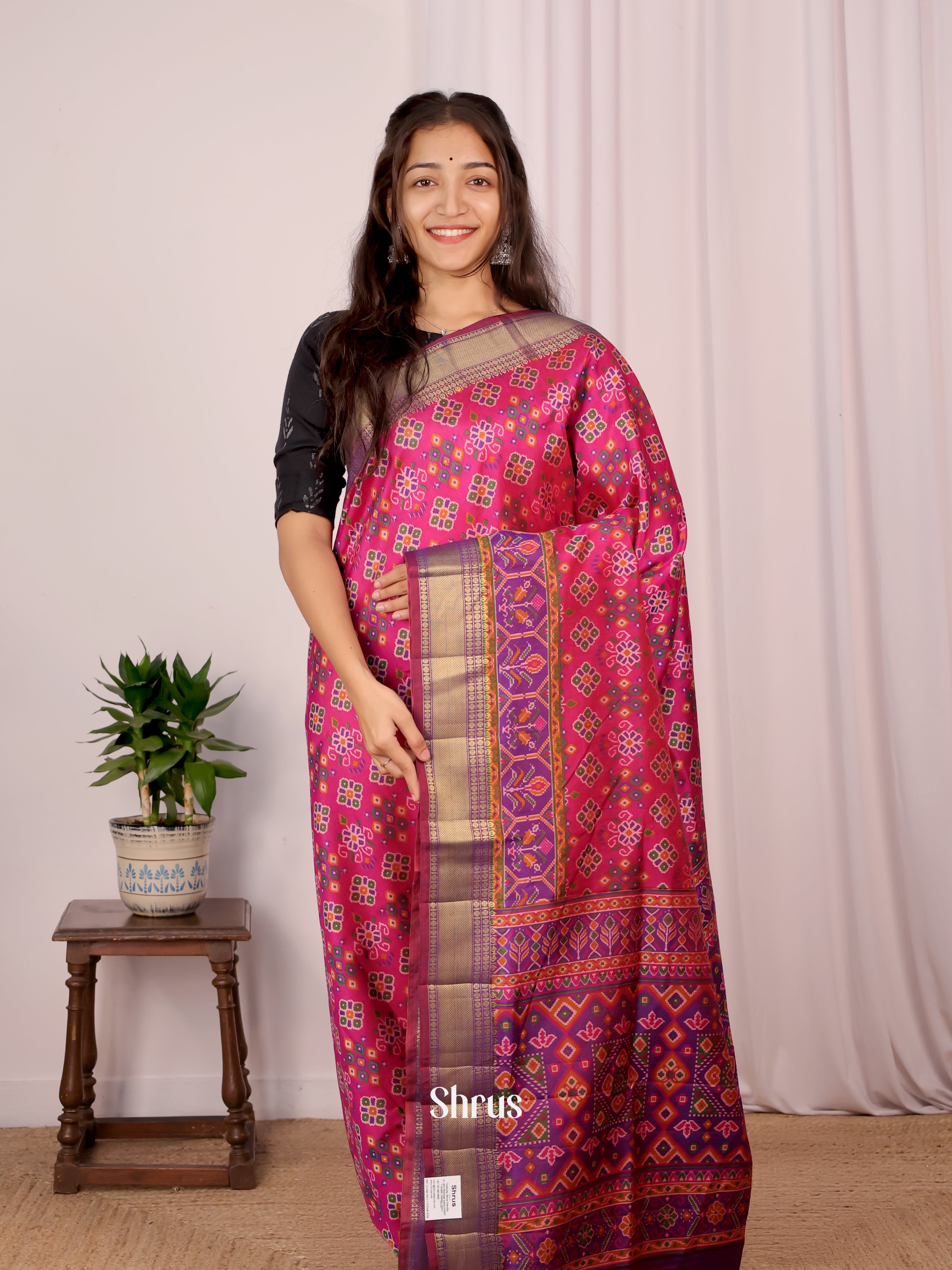 Pink & Purple - Semi Patola Saree - Shop on Shrus.com