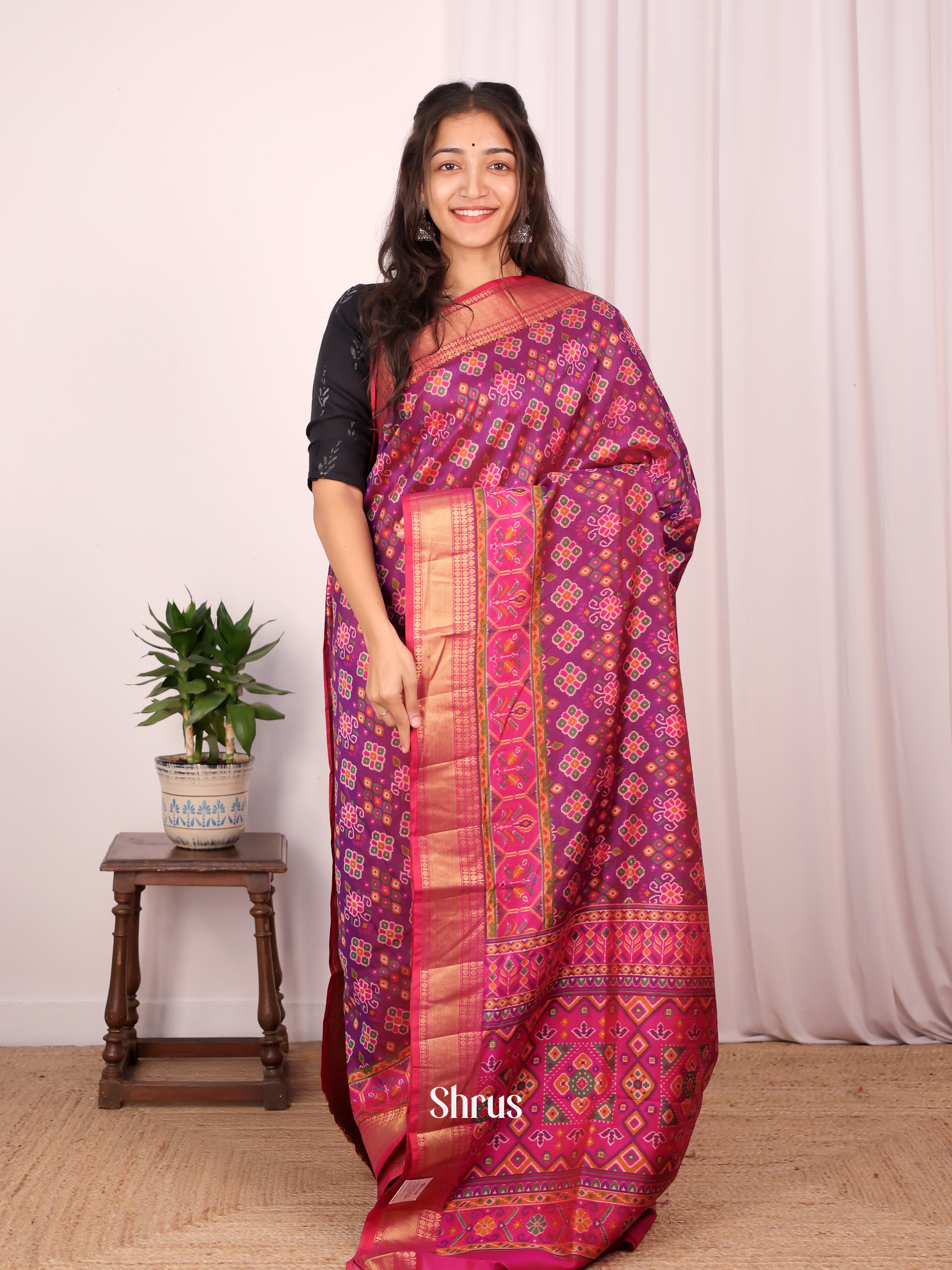 Purple & Pink - Semi Patola Saree - Shop on Shrus.com