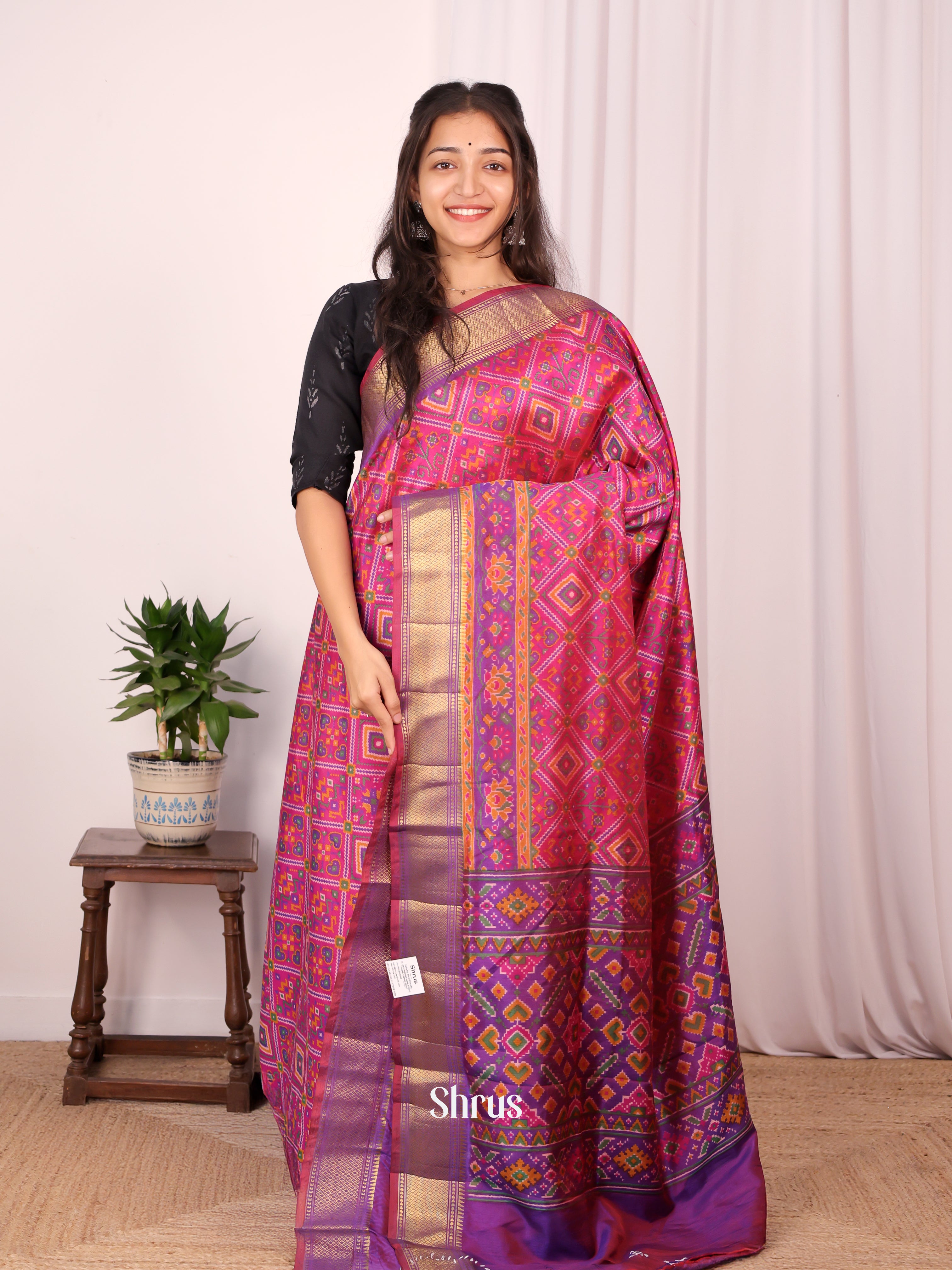 Pink & Purple - Semi Patola Saree - Shop on Shrus.com
