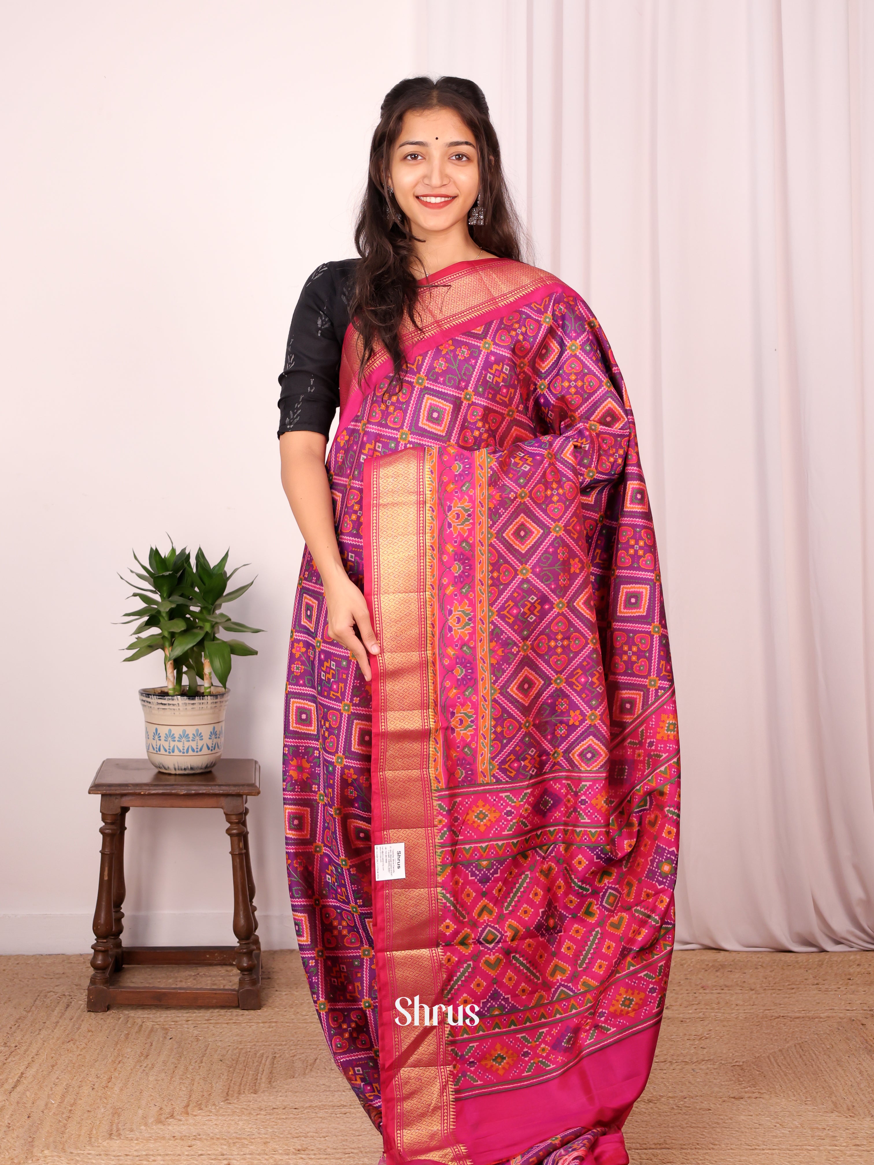 Purple & Pink- Semi Patola Saree - Shop on Shrus.com