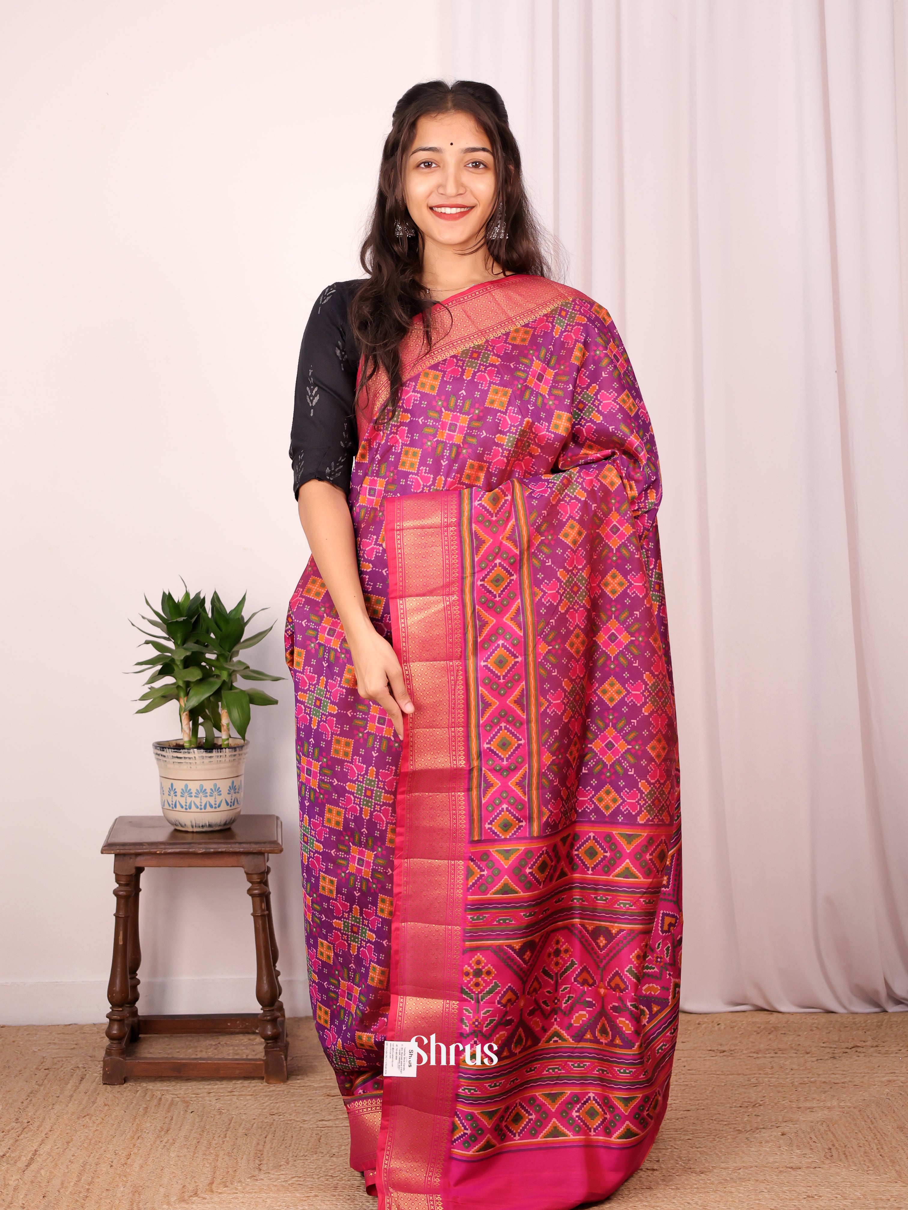Purple & Pink - Semi Patola Saree - Shop on Shrus.com