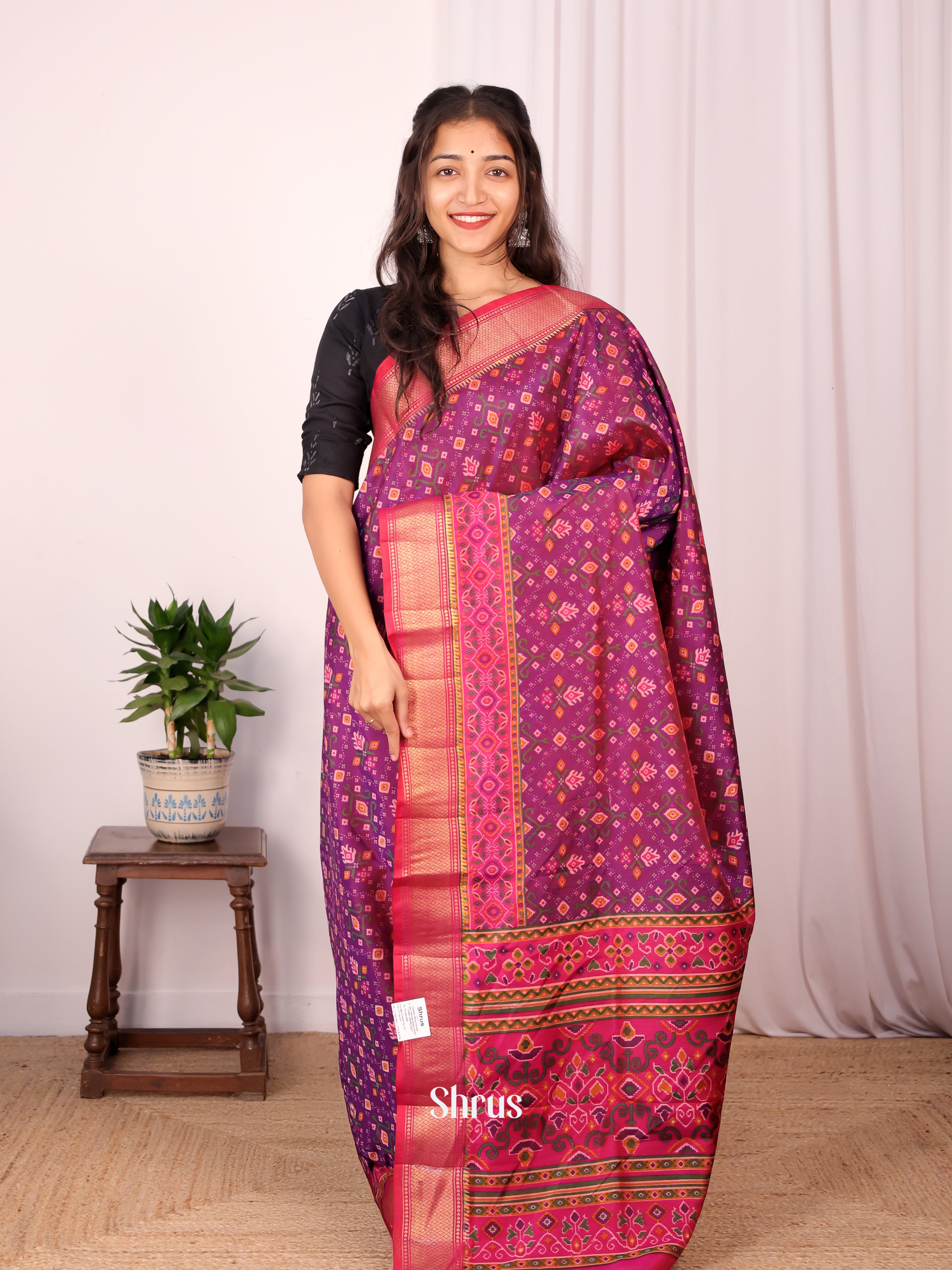 Purple & Pink - Semi Patola Saree - Shop on Shrus.com