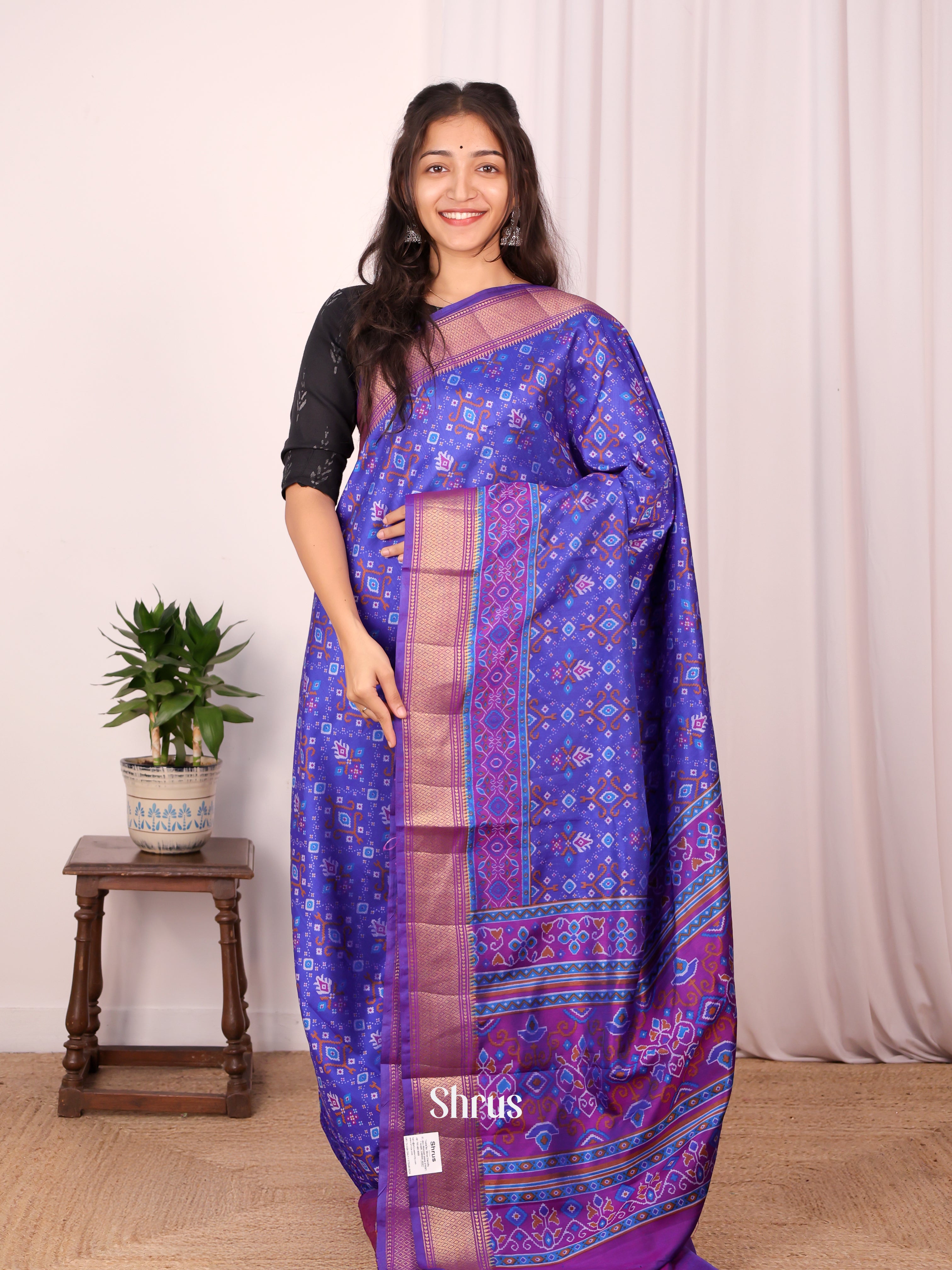 Blue & Purple - Semi Patola Saree - Shop on Shrus.com