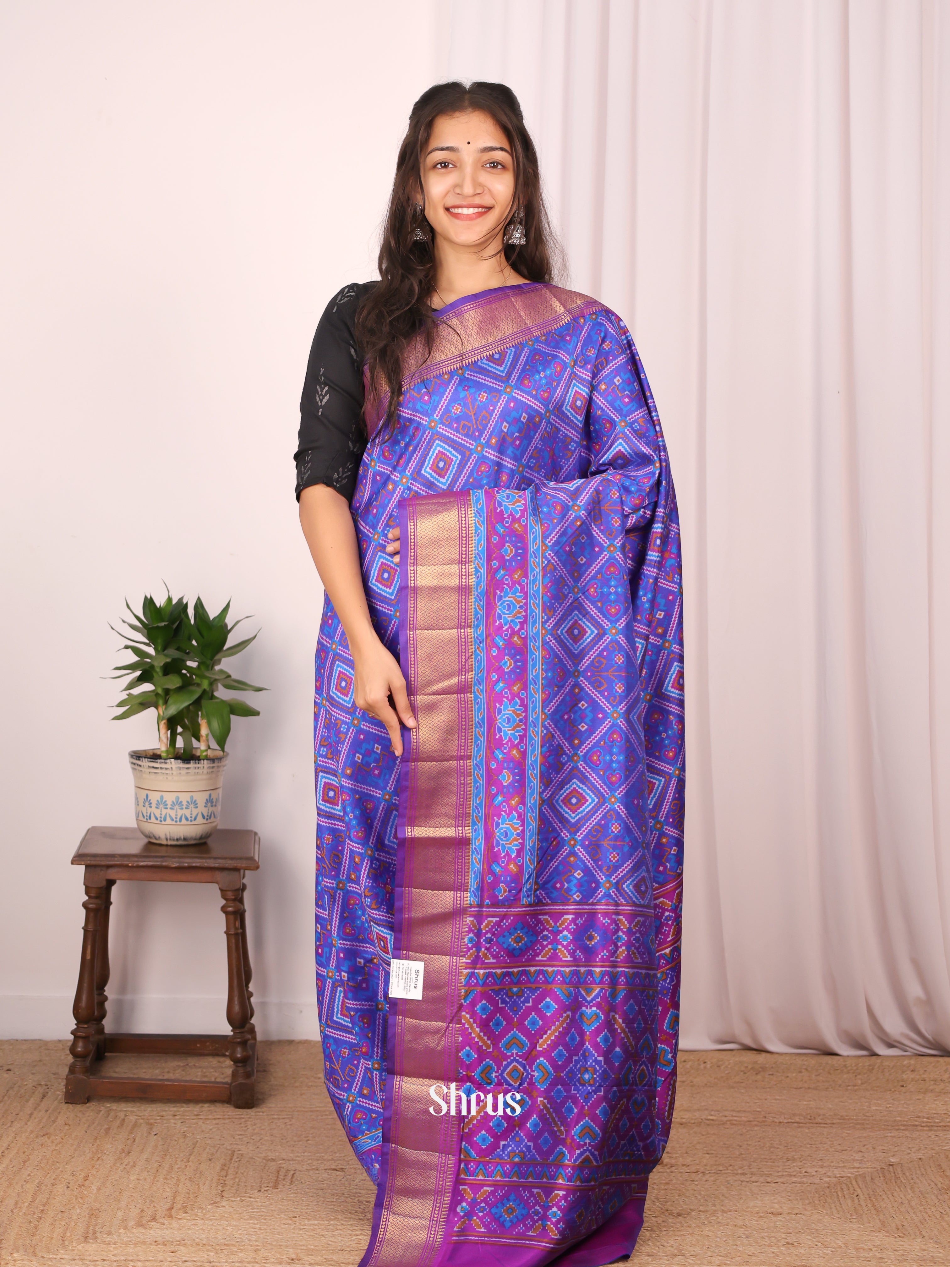 Blue & Purple - Semi Patola Saree - Shop on Shrus.com