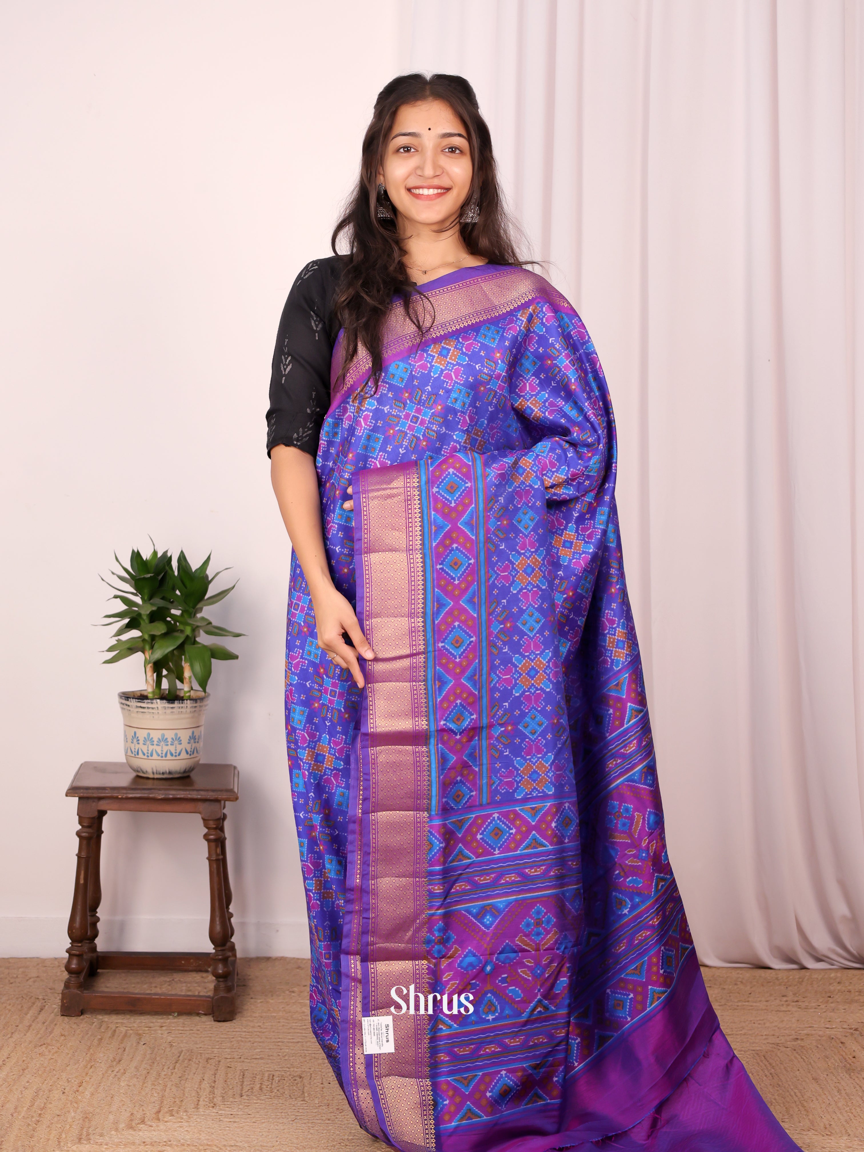 Blue & Purple - Semi Patola Saree - Shop on Shrus.com
