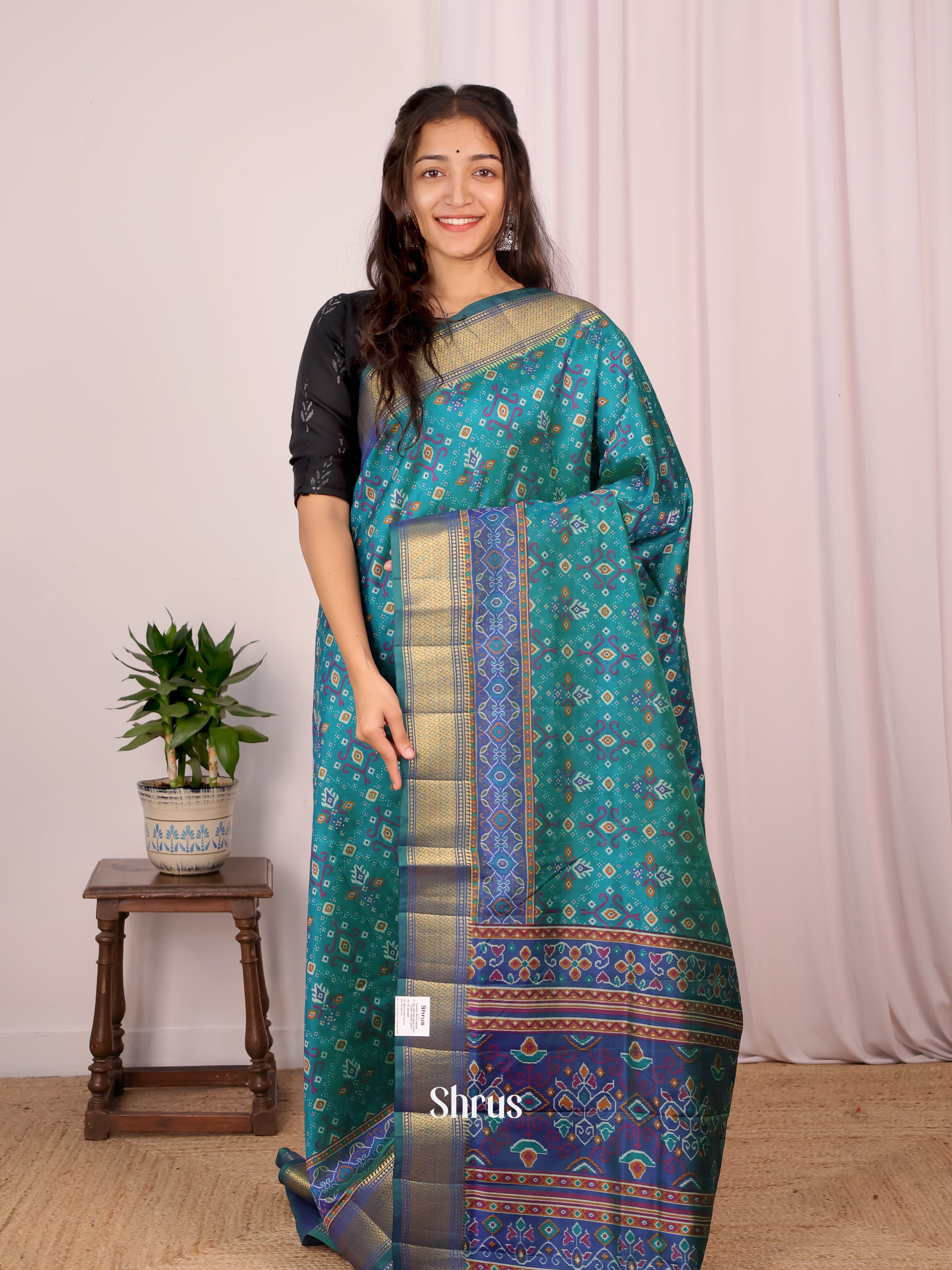 Green & Blue- Semi Patola Saree - Shop on Shrus.com