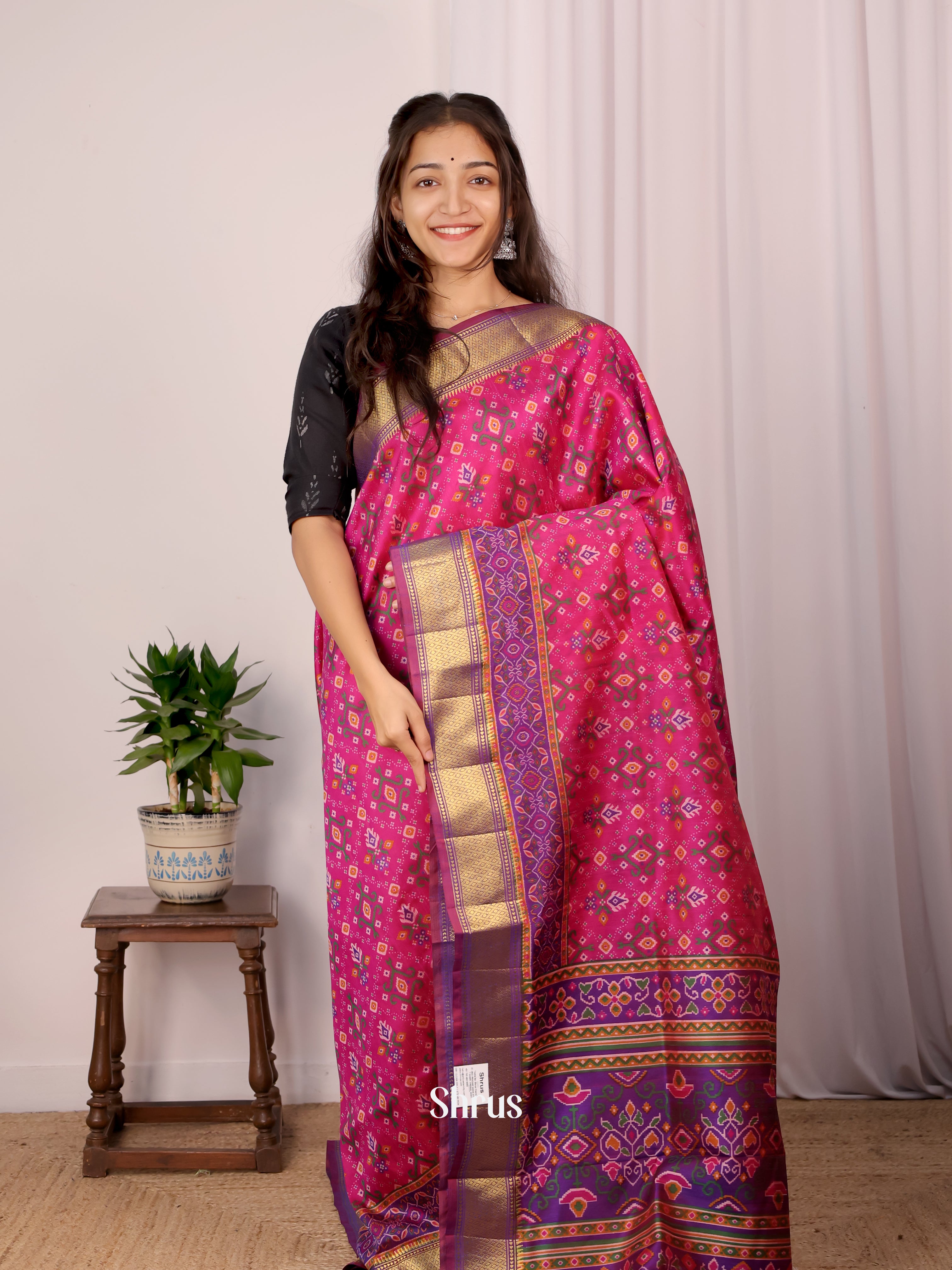 Pink & Purple - Semi Patola Saree - Shop on Shrus.com