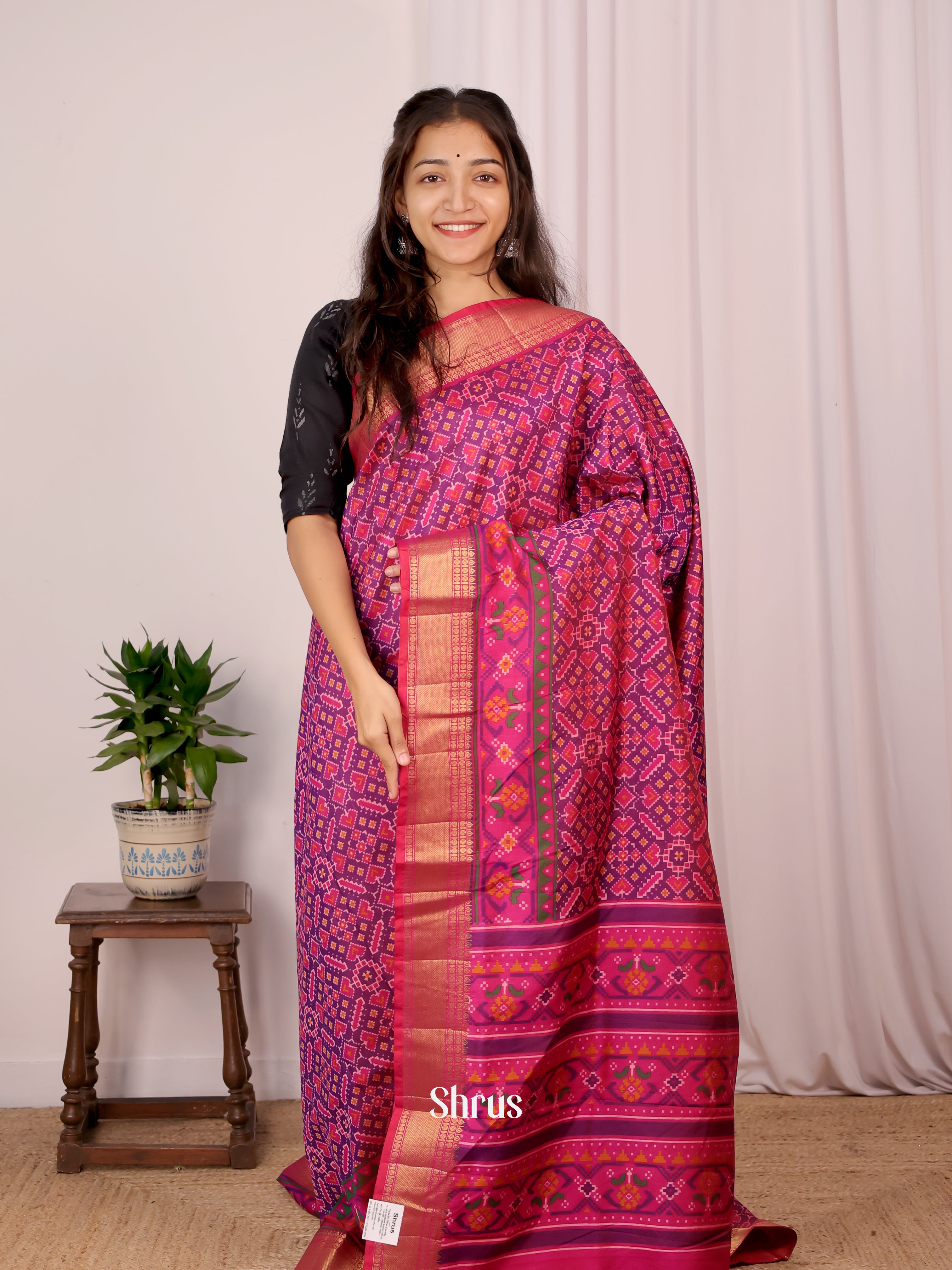 Purple & Pink - Semi Patola Saree - Shop on Shrus.com