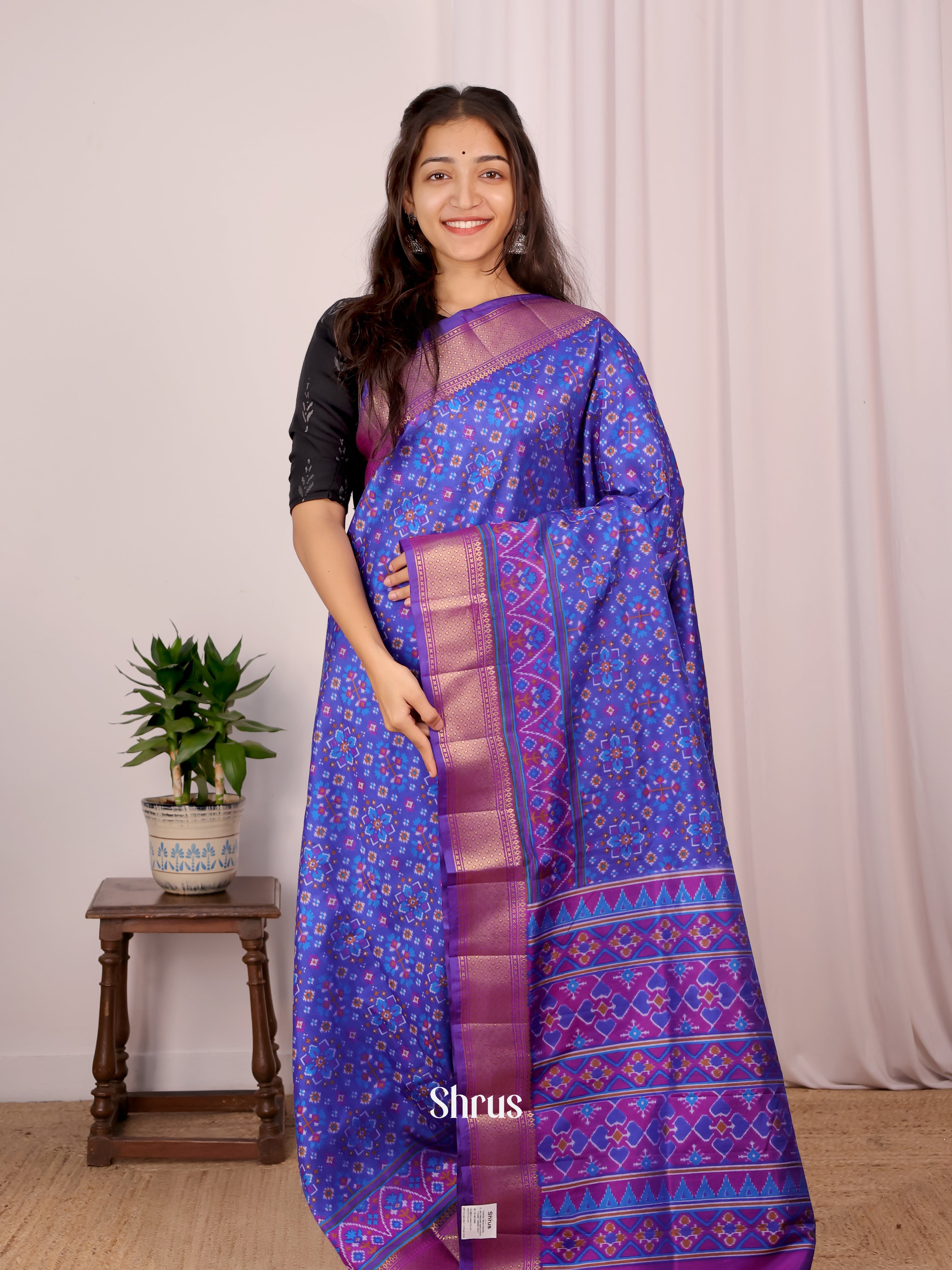 Blue & Purple - Semi Patola Saree - Shop on Shrus.com