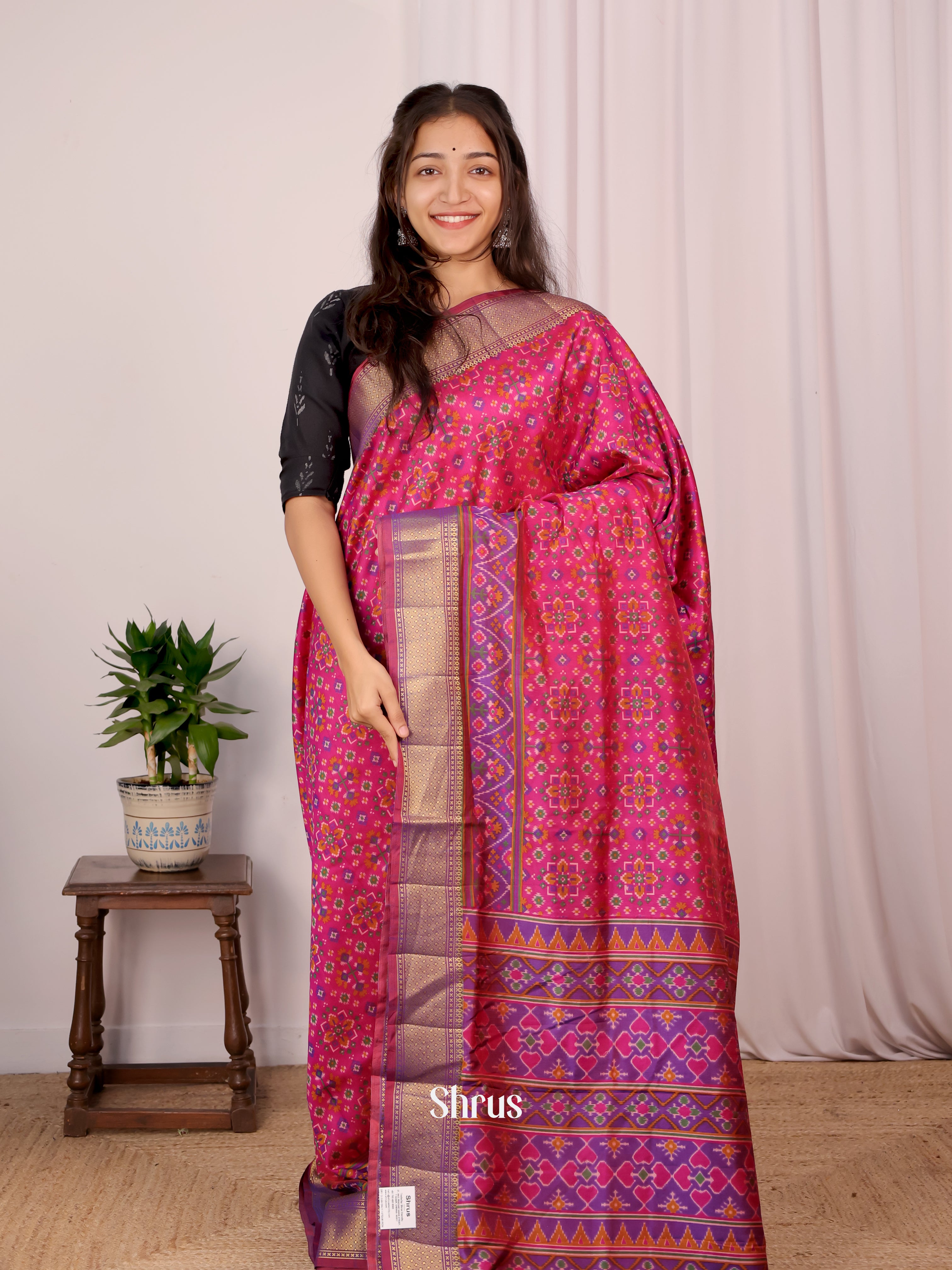 Pink & Purple - Semi Patola Saree - Shop on Shrus.com