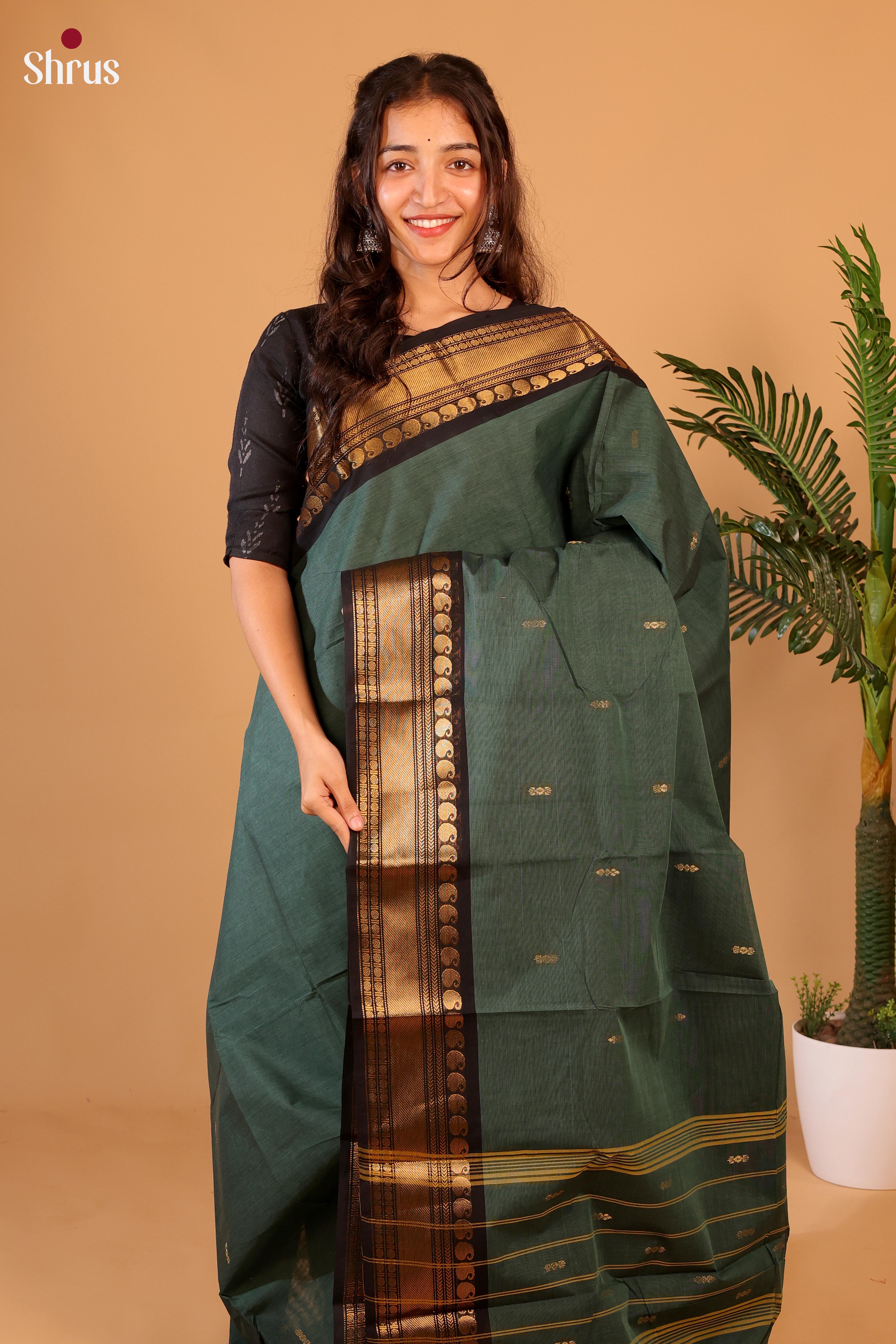 Green & Brown - Chettinad Cotton Saree - Shop on Shrus.com