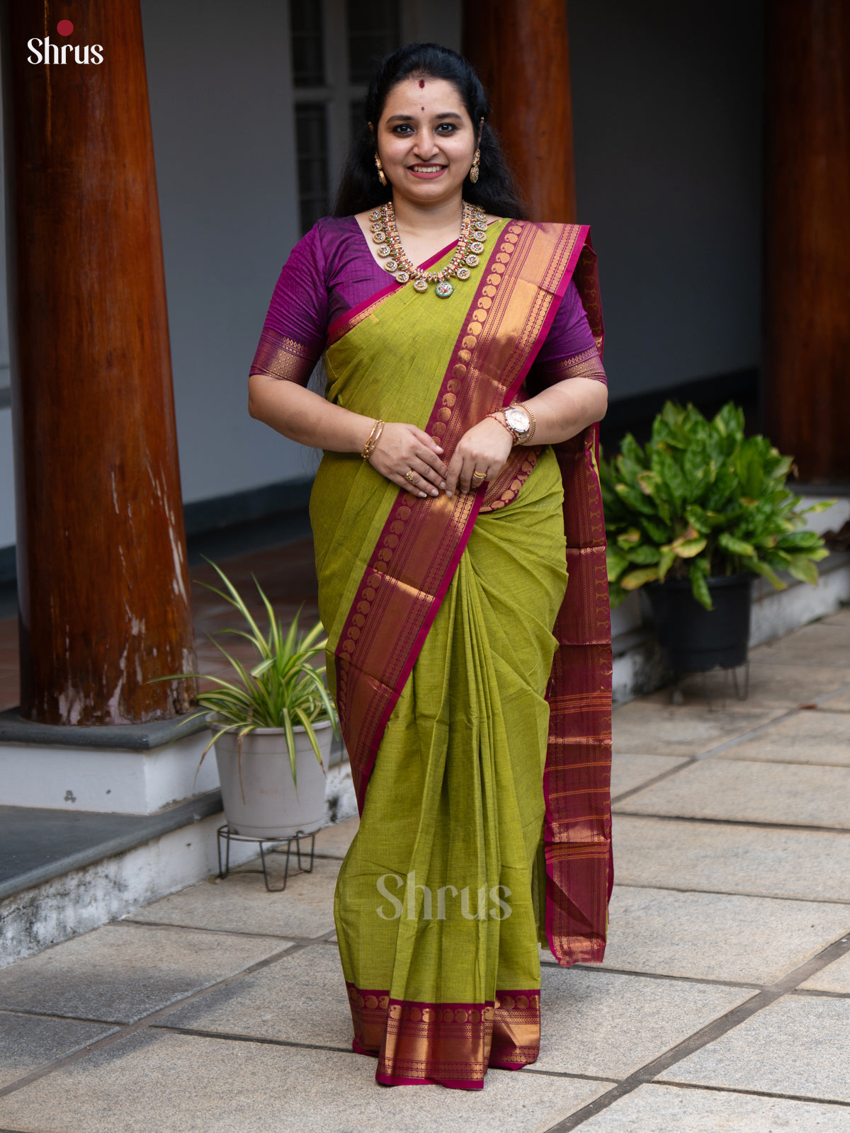 Green & Purple - Chettinad Cotton Saree - Shop on Shrus.com