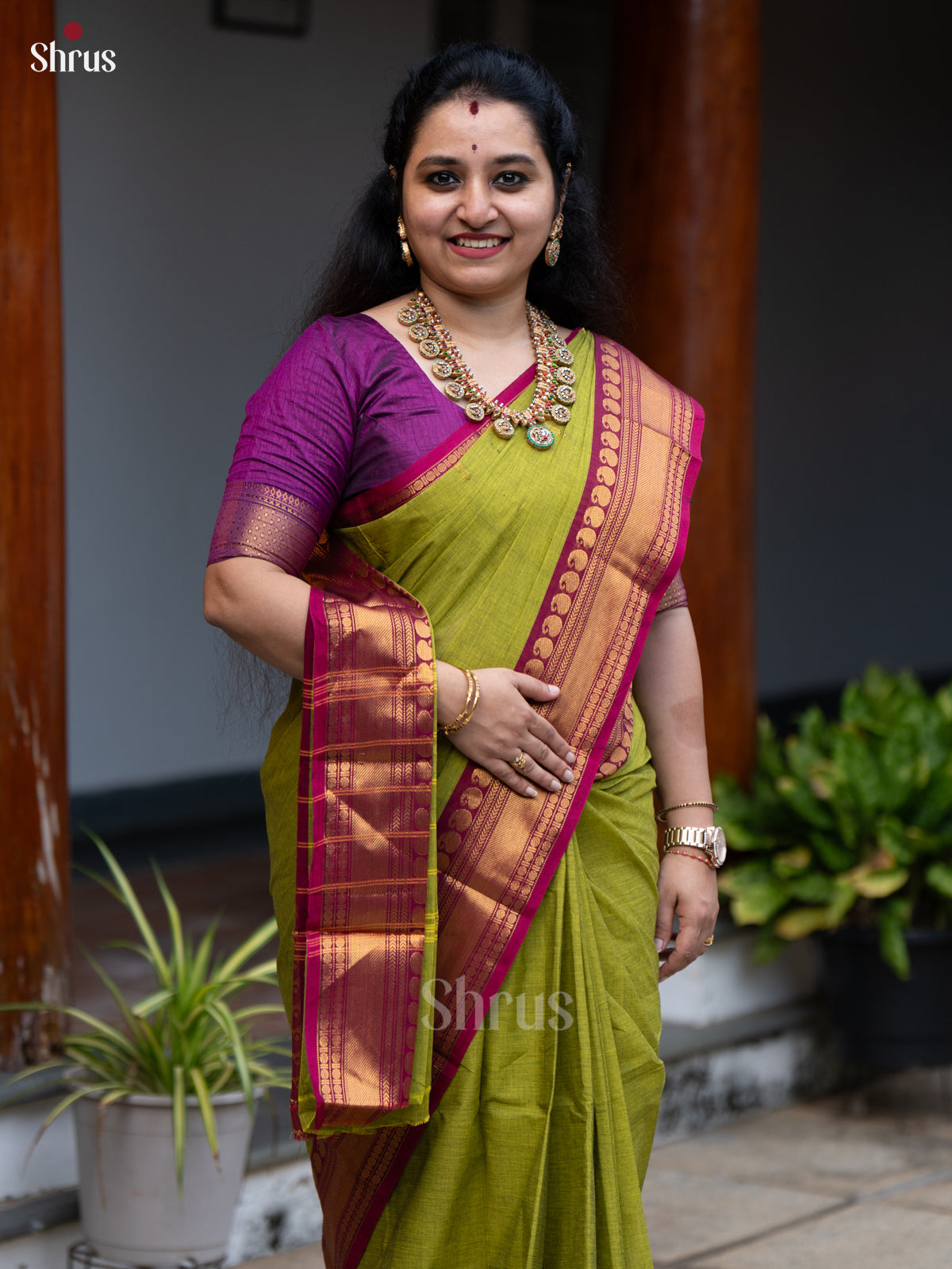 Green & Purple - Chettinad Cotton Saree - Shop on Shrus.com