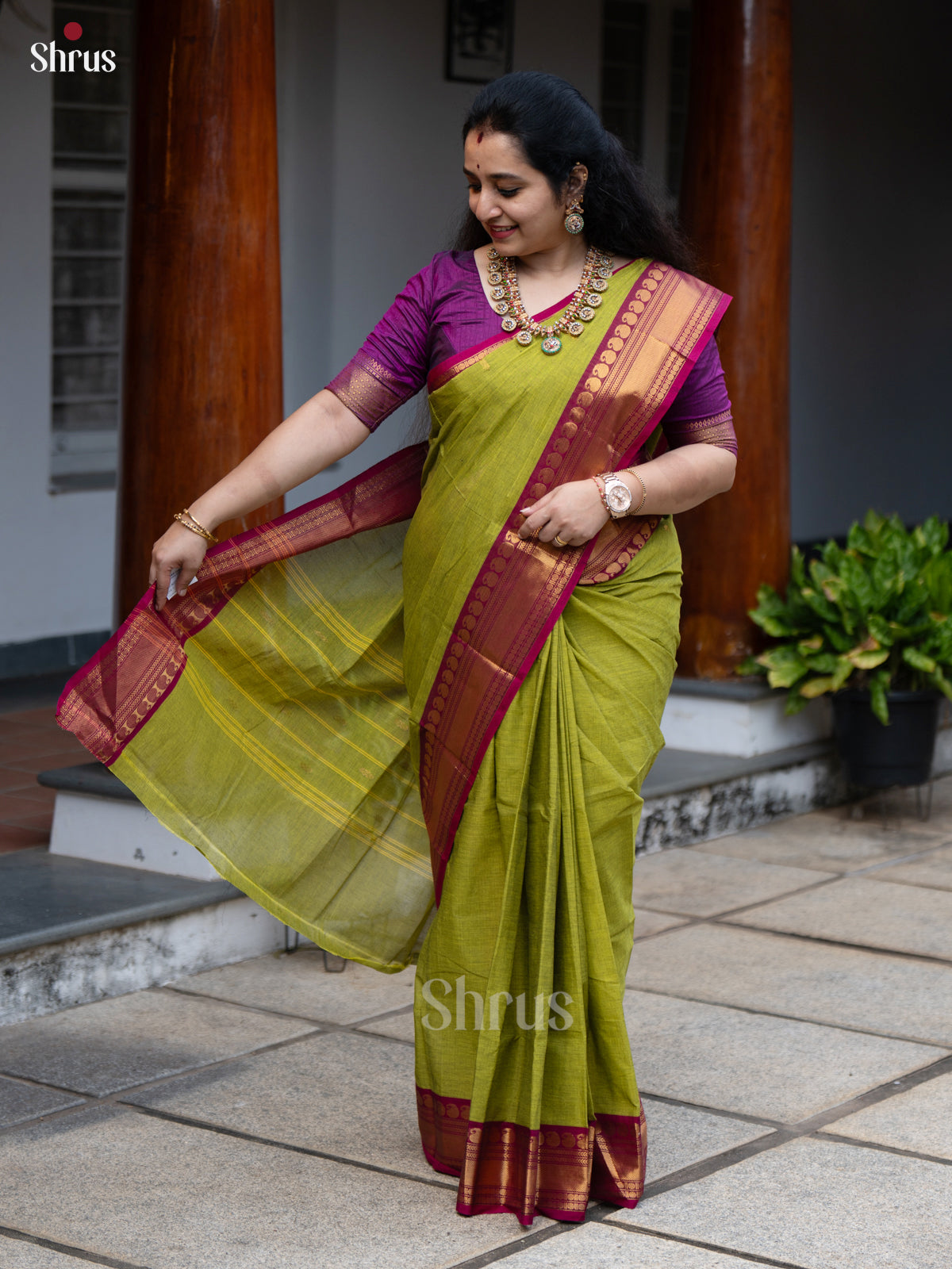 Green & Purple - Chettinad Cotton Saree - Shop on Shrus.com