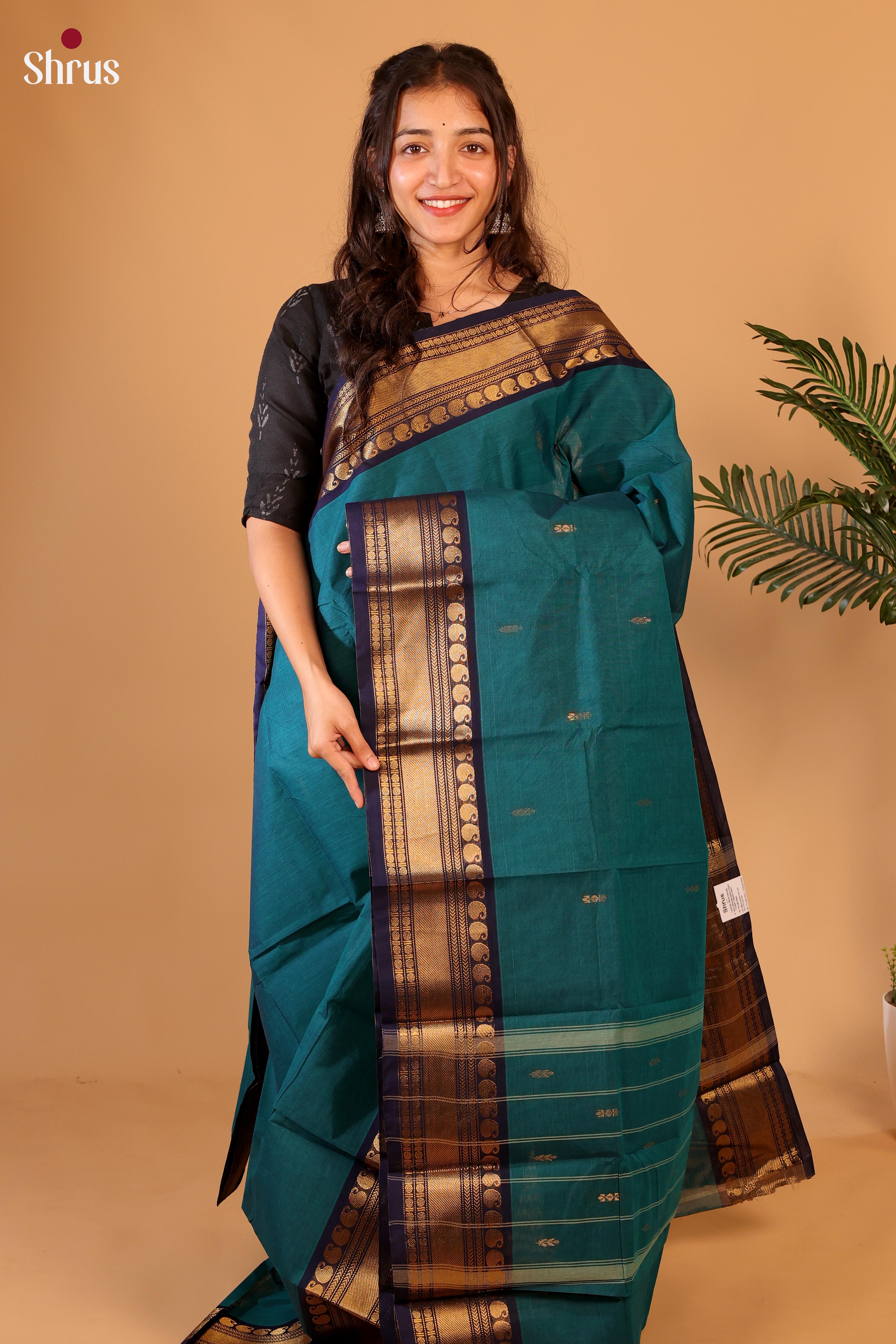 Blue & Violet- Chettinad Cotton Saree - Shop on Shrus.com
