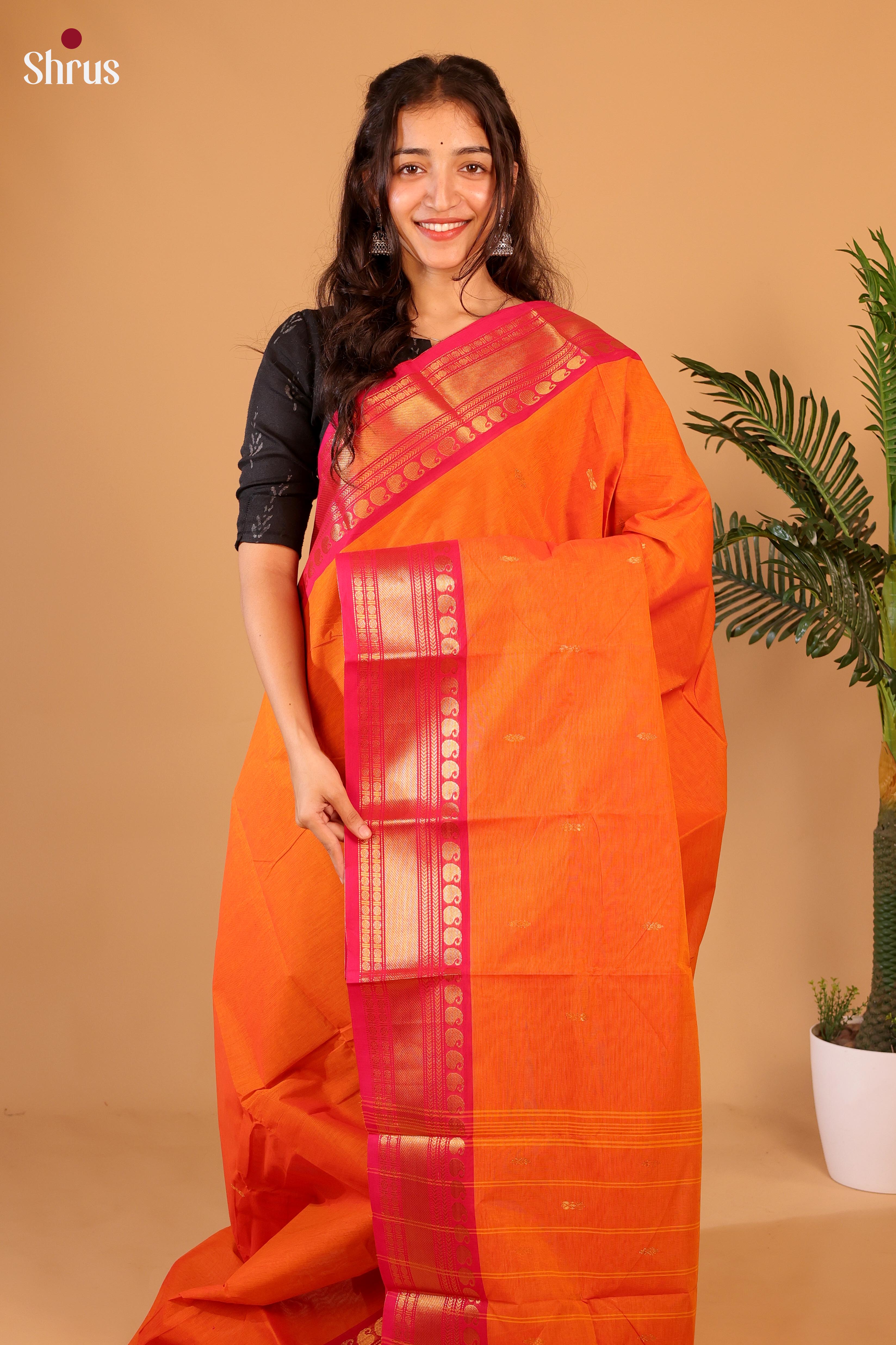 Orange & Pink - Chettinad Cotton Saree - Shop on Shrus.com
