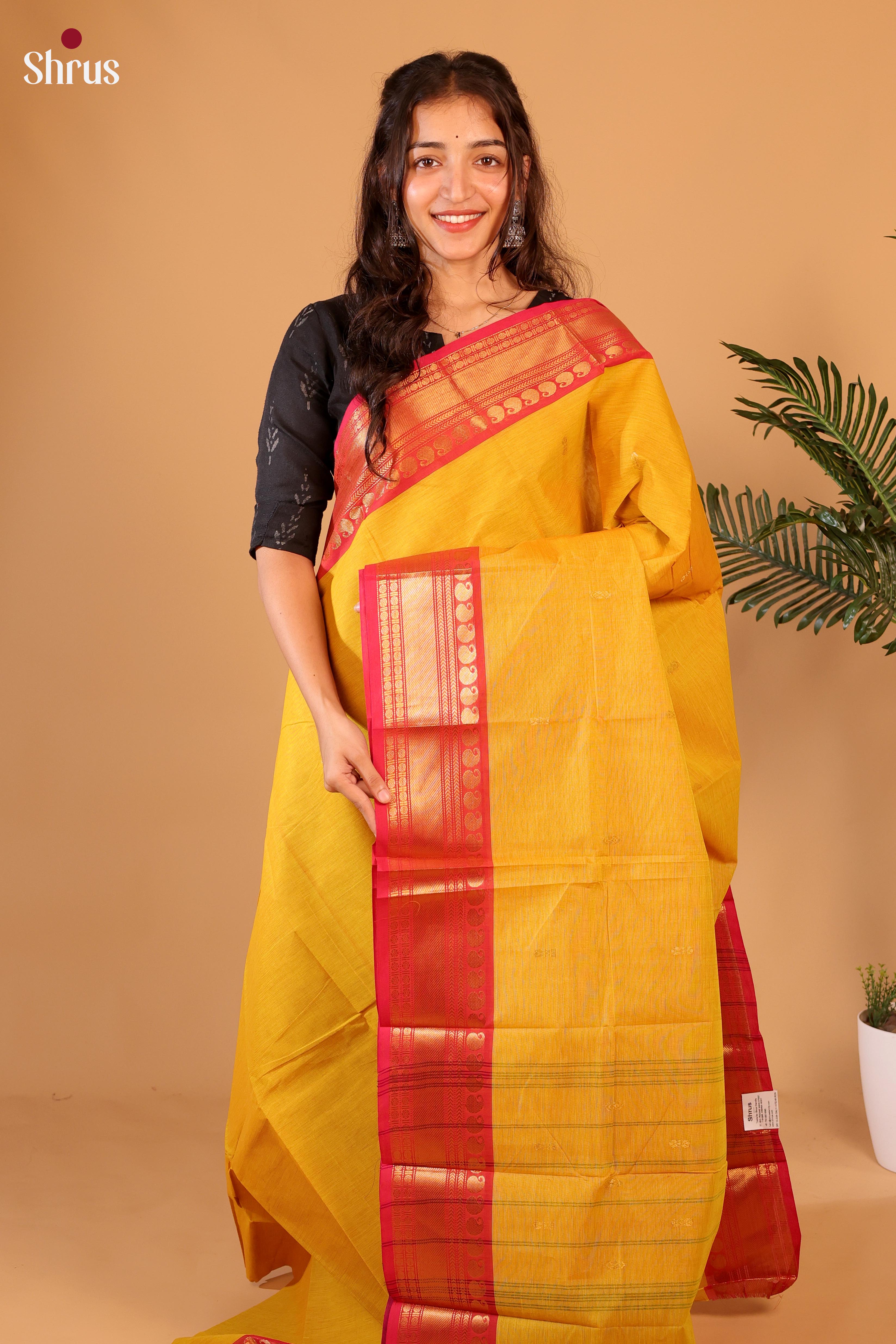 Yellow & Red - Chettinad Cotton Saree - Shop on Shrus.com