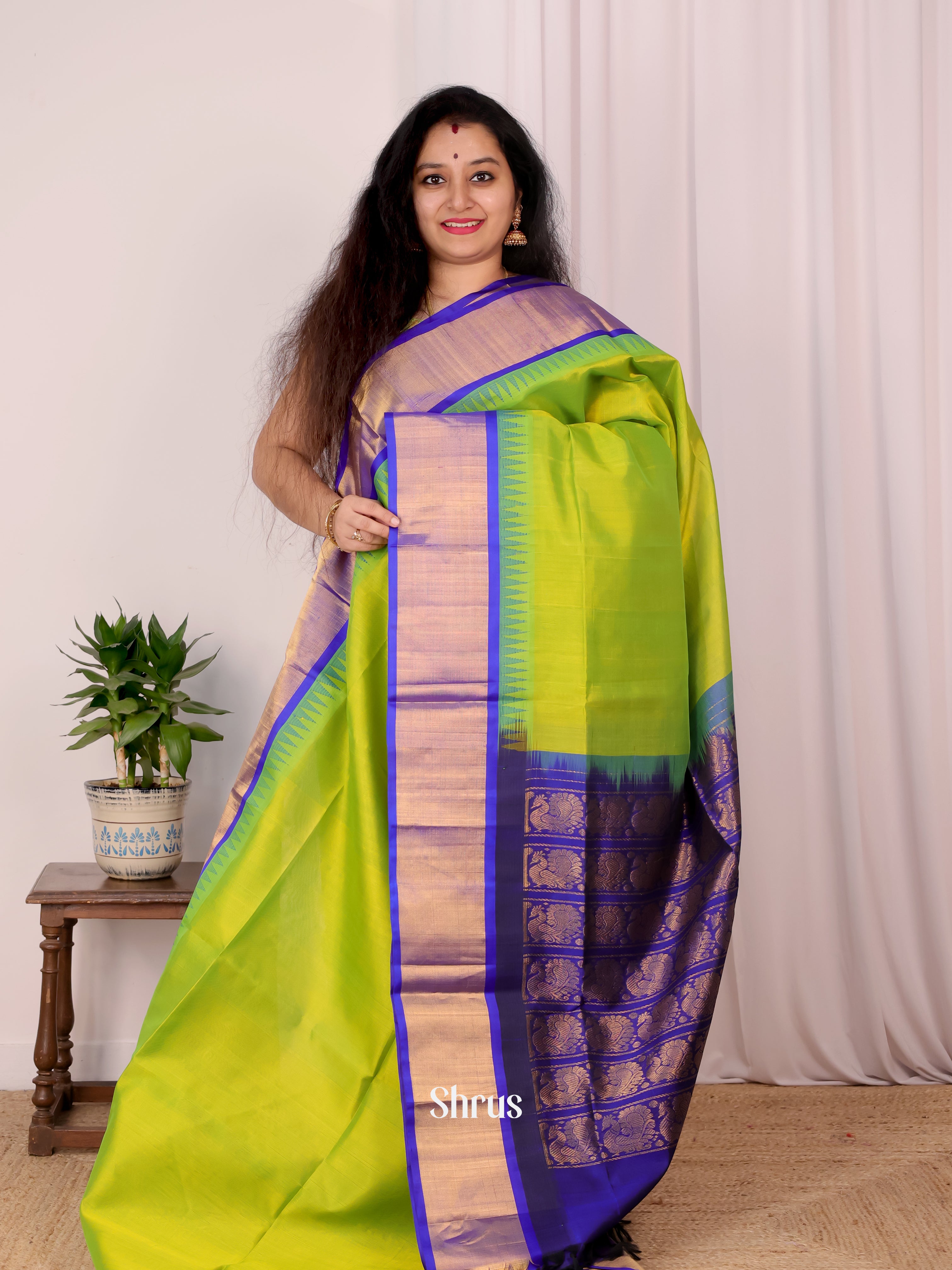 Green & Blue- Silk Cotton Saree - Shop on Shrus.com