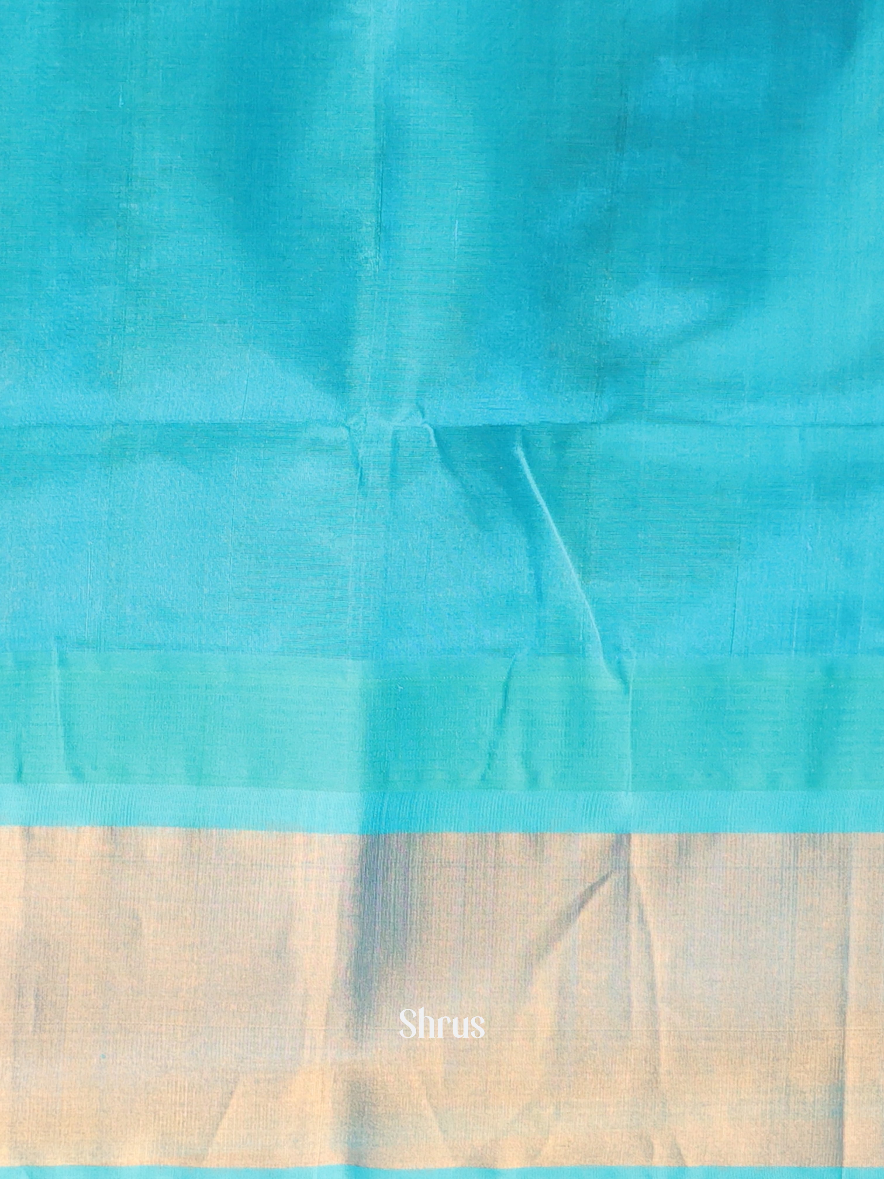 Peachish Pink & Blue - Silk Cotton Saree - Shop on Shrus.com