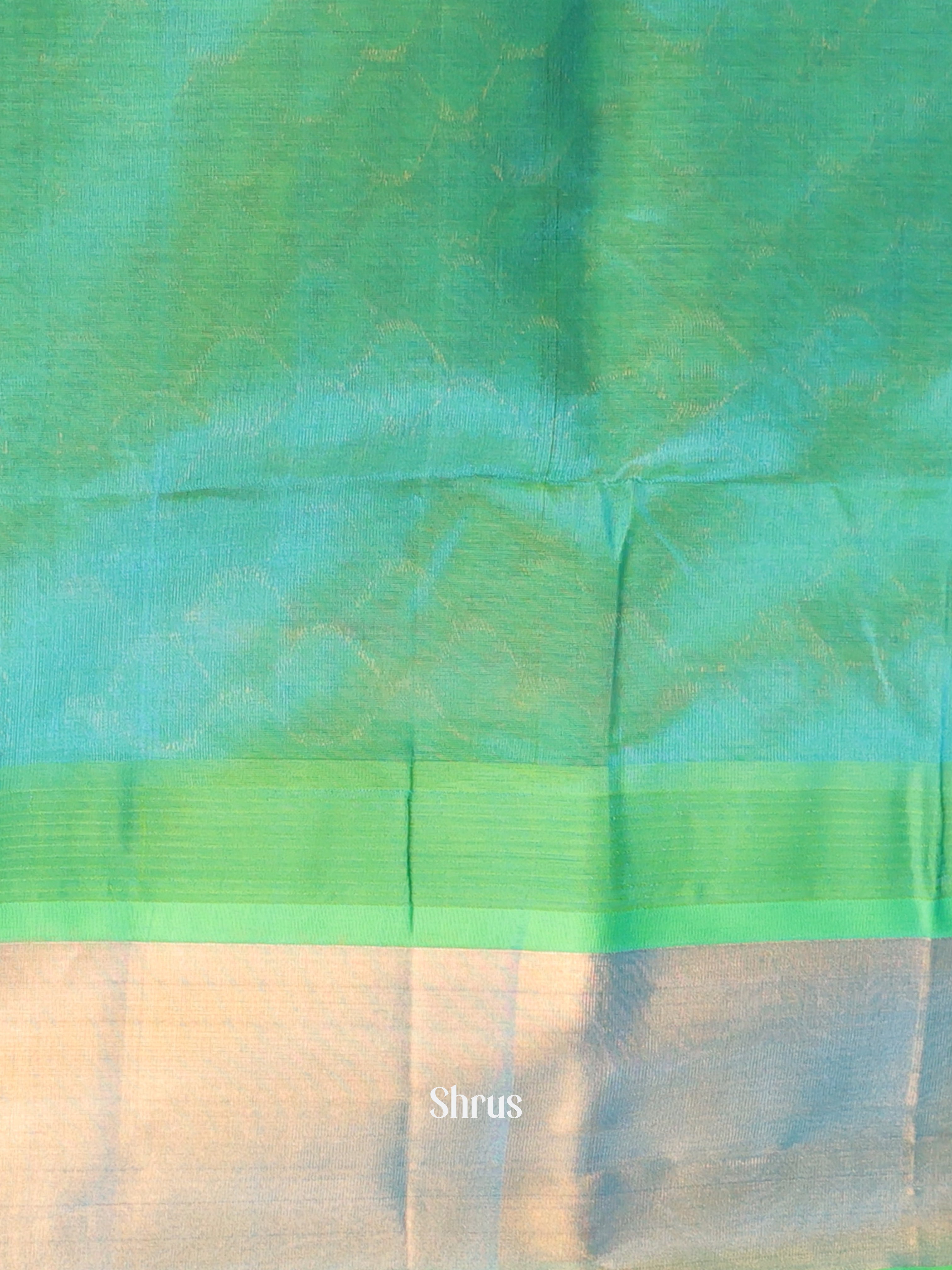 Cream & Green - Silk Cotton Saree - Shop on Shrus.com
