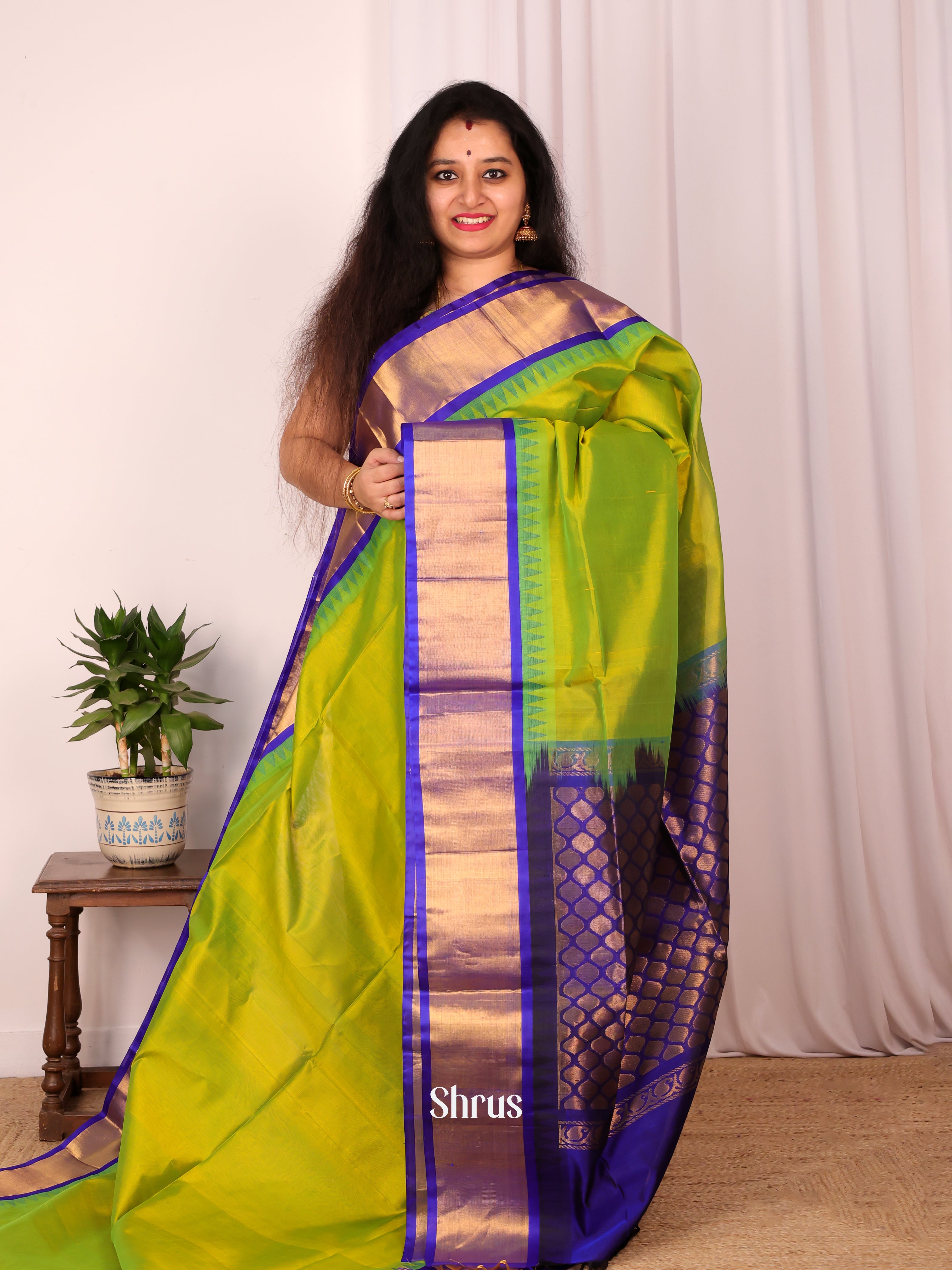 Green & Blue - Silk Cotton Saree - Shop on Shrus.com