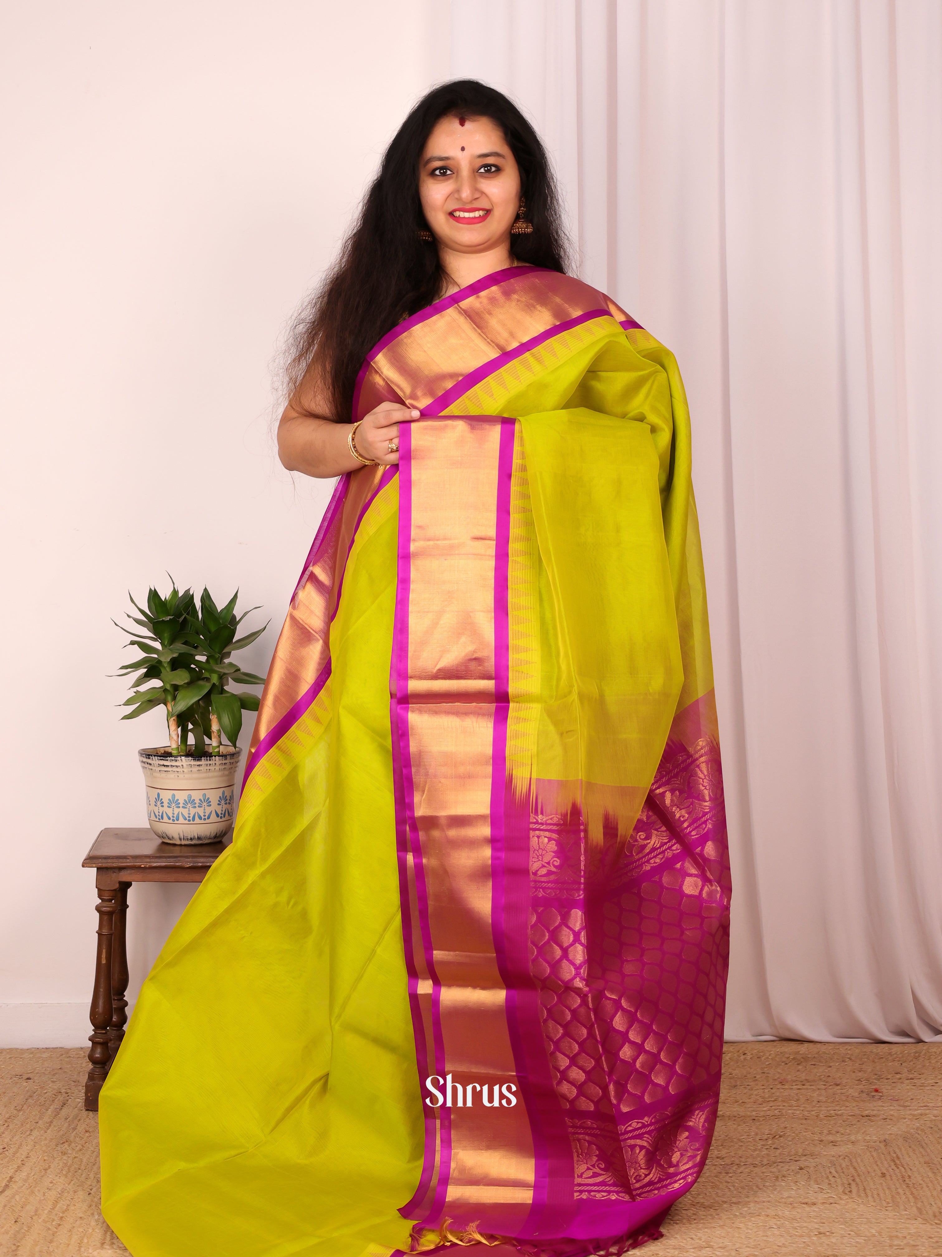 Green & Purple - Silk Cotton Saree - Shop on Shrus.com