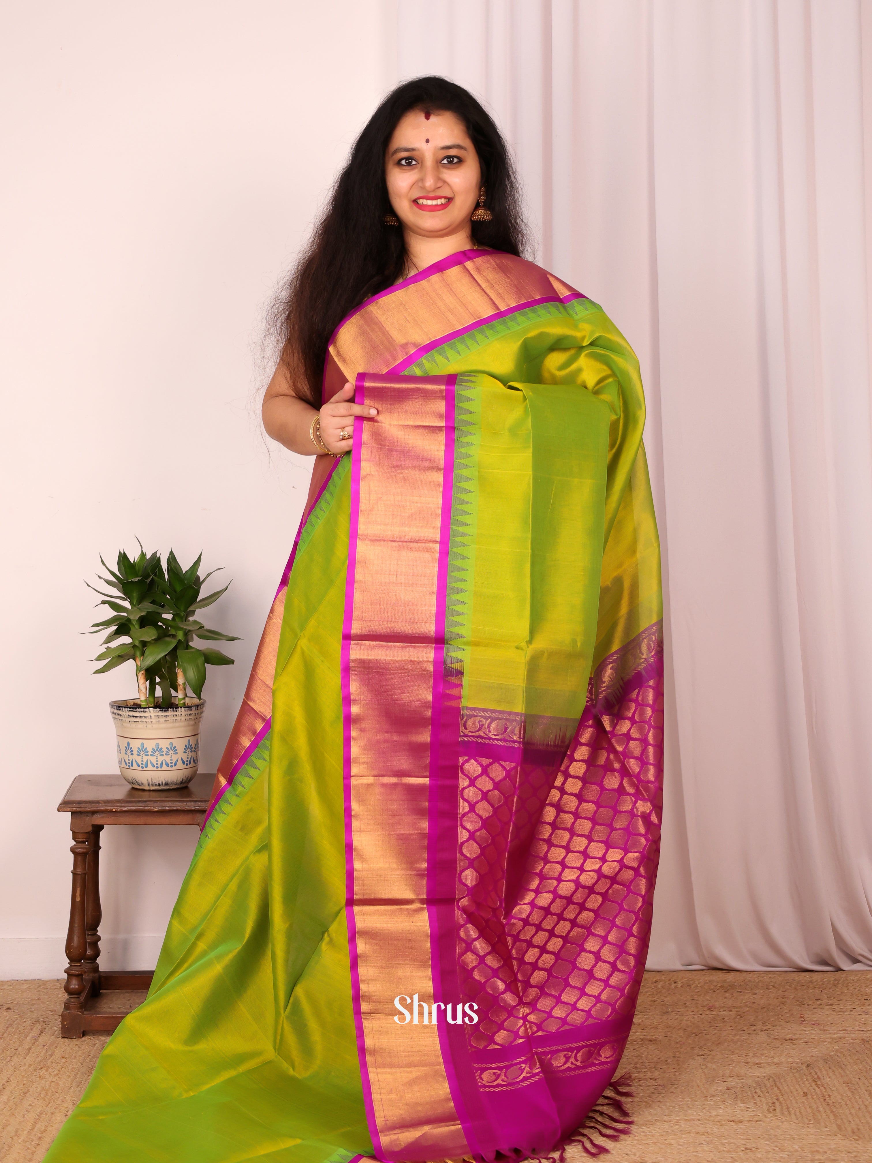 Green & Purple - Silk Cotton Saree - Shop on Shrus.com