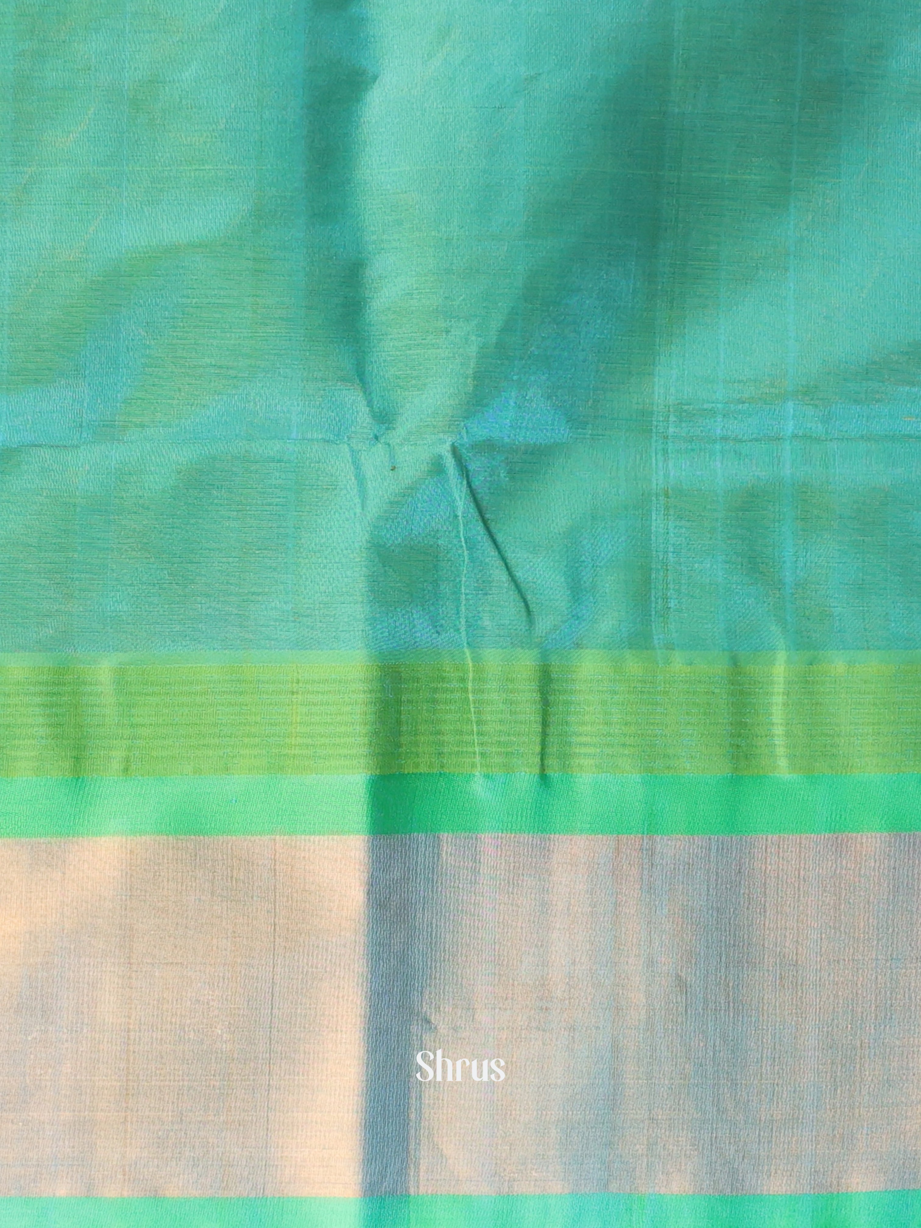 Peachish Pink & Green - Silk Cotton Saree - Shop on Shrus.com