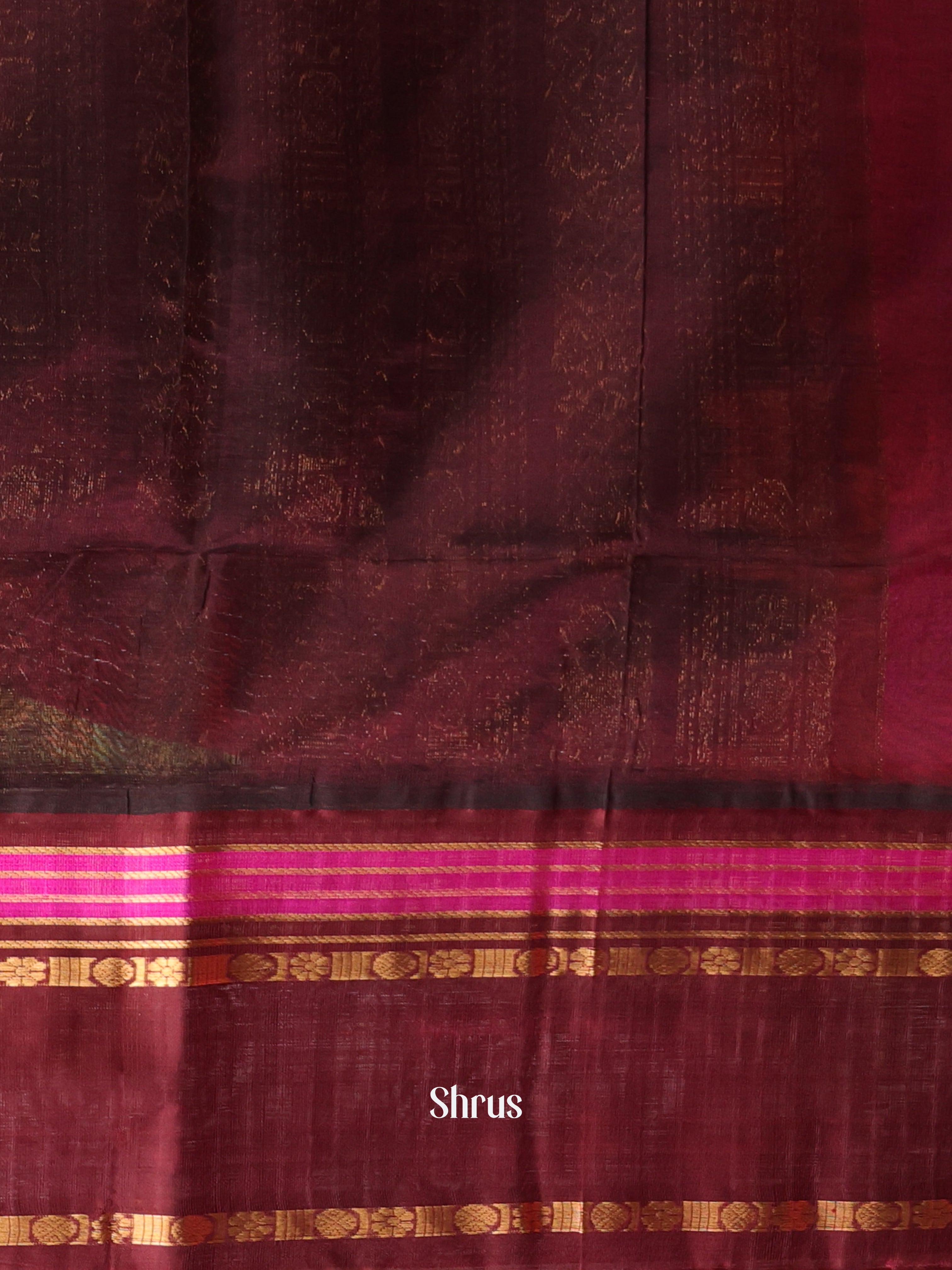 Pink & Brown - Silk Cotton Saree - Shop on Shrus.com